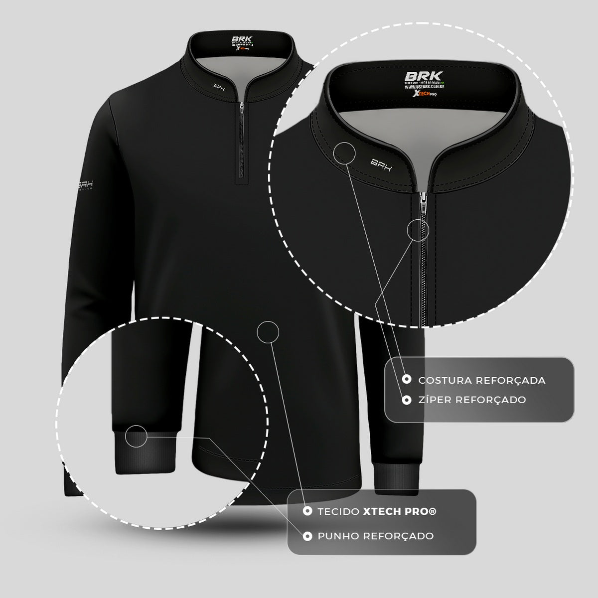 Camisa de Pesca Infantil Brk Preta com UV50 + - Brk Fishing