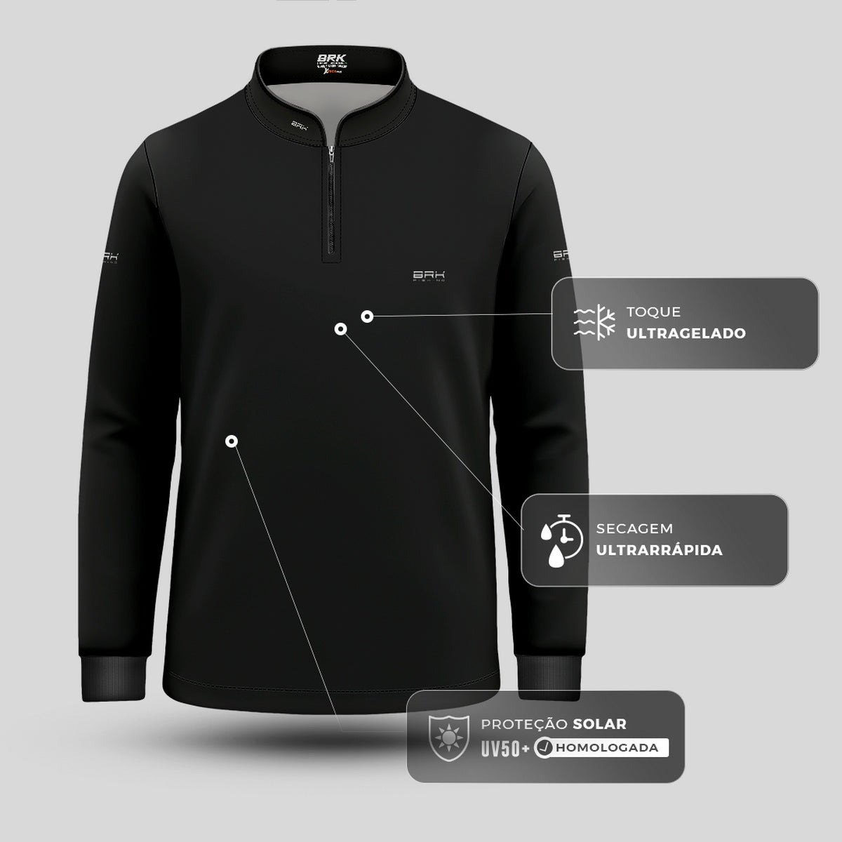 Camisa de Pesca Infantil Brk Preta com UV50 + - Brk Fishing