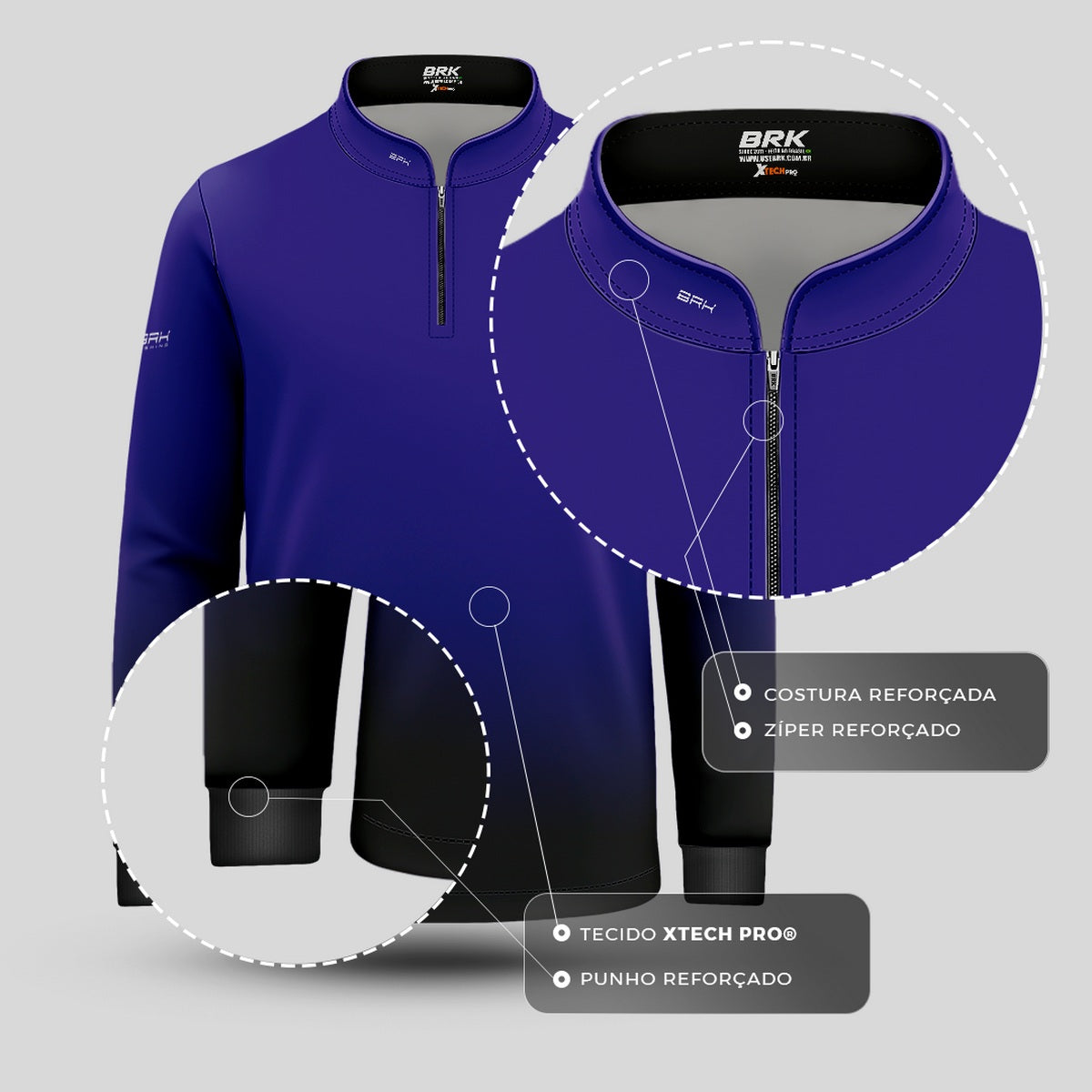 Camisa de Pesca Infantil Brk Azul Marinho com UV50 + - Brk Fishing