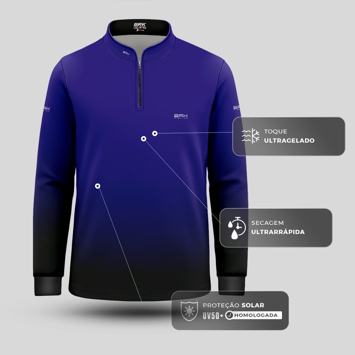 Camisa de Pesca Infantil Brk Azul Marinho com UV50 + - Brk Fishing