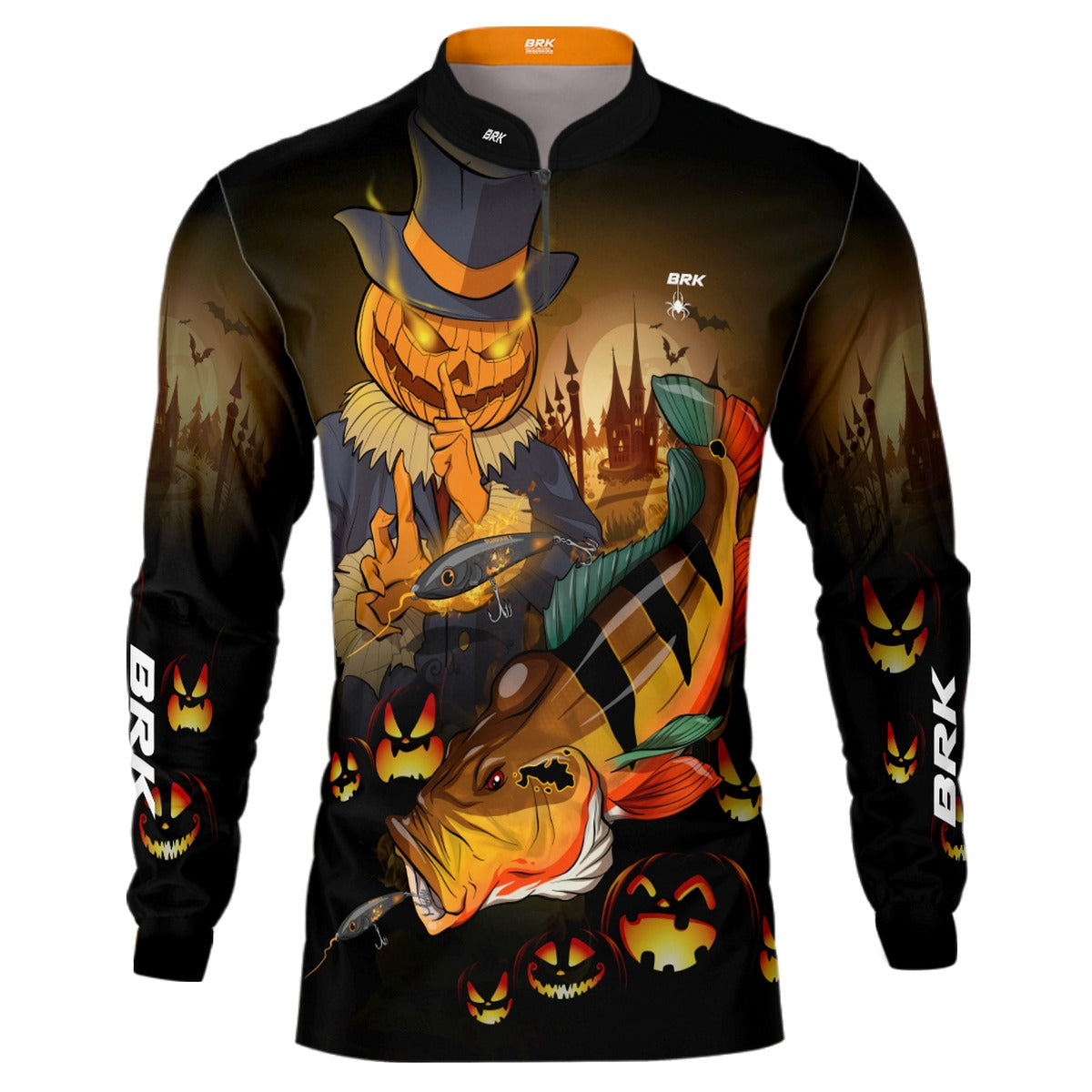 Camisa de Pesca Brk Halloween Pumpkin Tucuna Açu com UV50+ - Brk Fishing