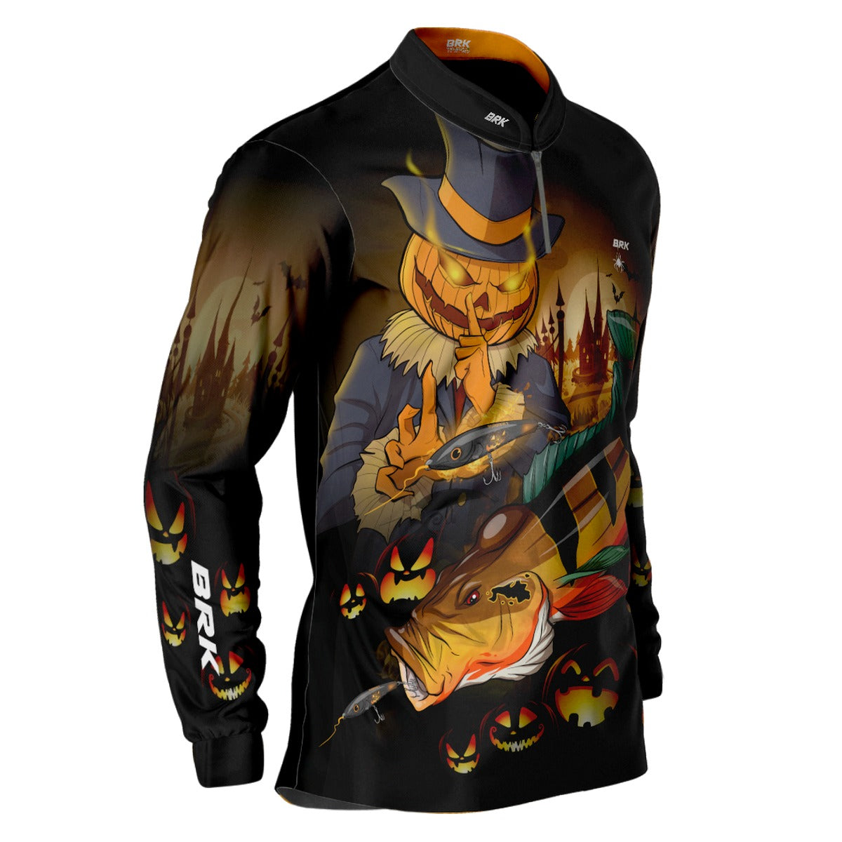Camisa de Pesca Brk Halloween Pumpkin Tucuna Açu com UV50+ - Brk Fishing