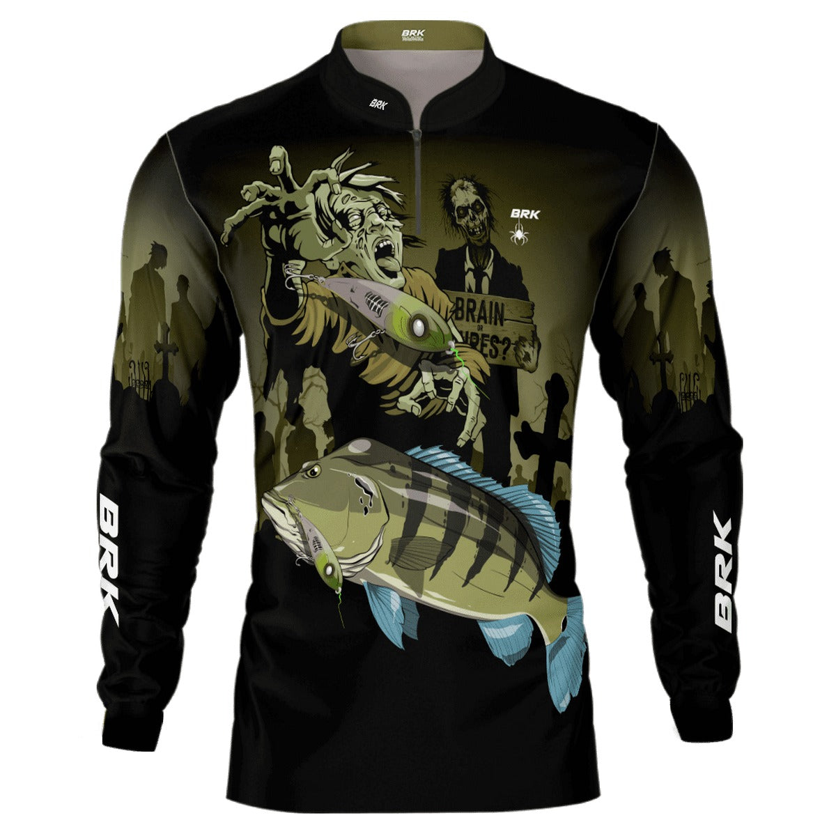 Camisa de Pesca Brk Halloween Tucuna Azul Zumbi com UV50+ - Brk Fishing