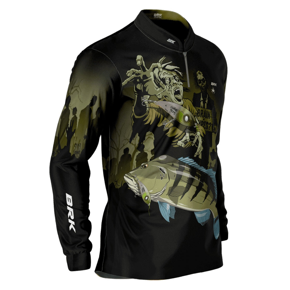 Camisa de Pesca Brk Halloween Tucuna Azul Zumbi com UV50+ - Brk Fishing
