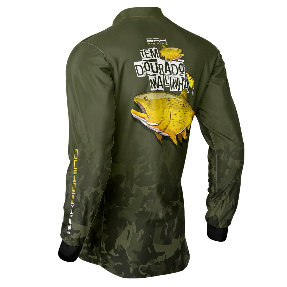 Camisa de Pesca Brk Fishing Verde Musgo Peixe Dourado com UV50+ - Brk Fishing