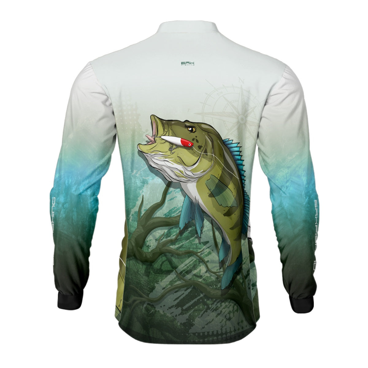 Camisa de Pesca Brk Branca e Verde Tucunaré Azul com UV50+ - Brk Fishing