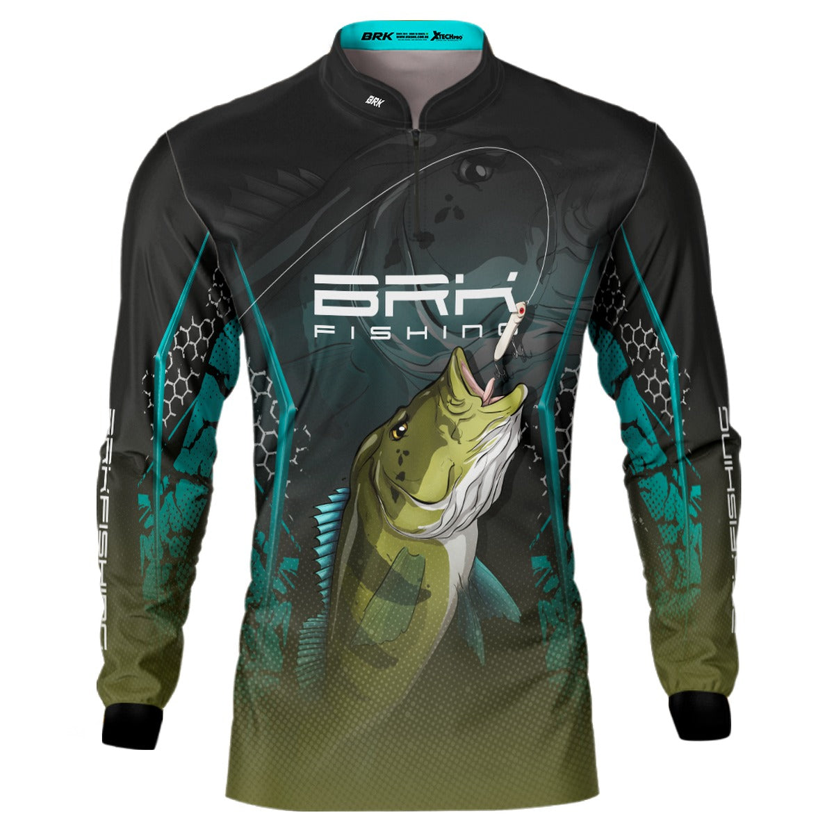Camisa de Pesca Azul e Preta Brk Tucunaré Azul com UV50+ - Brk Fishing