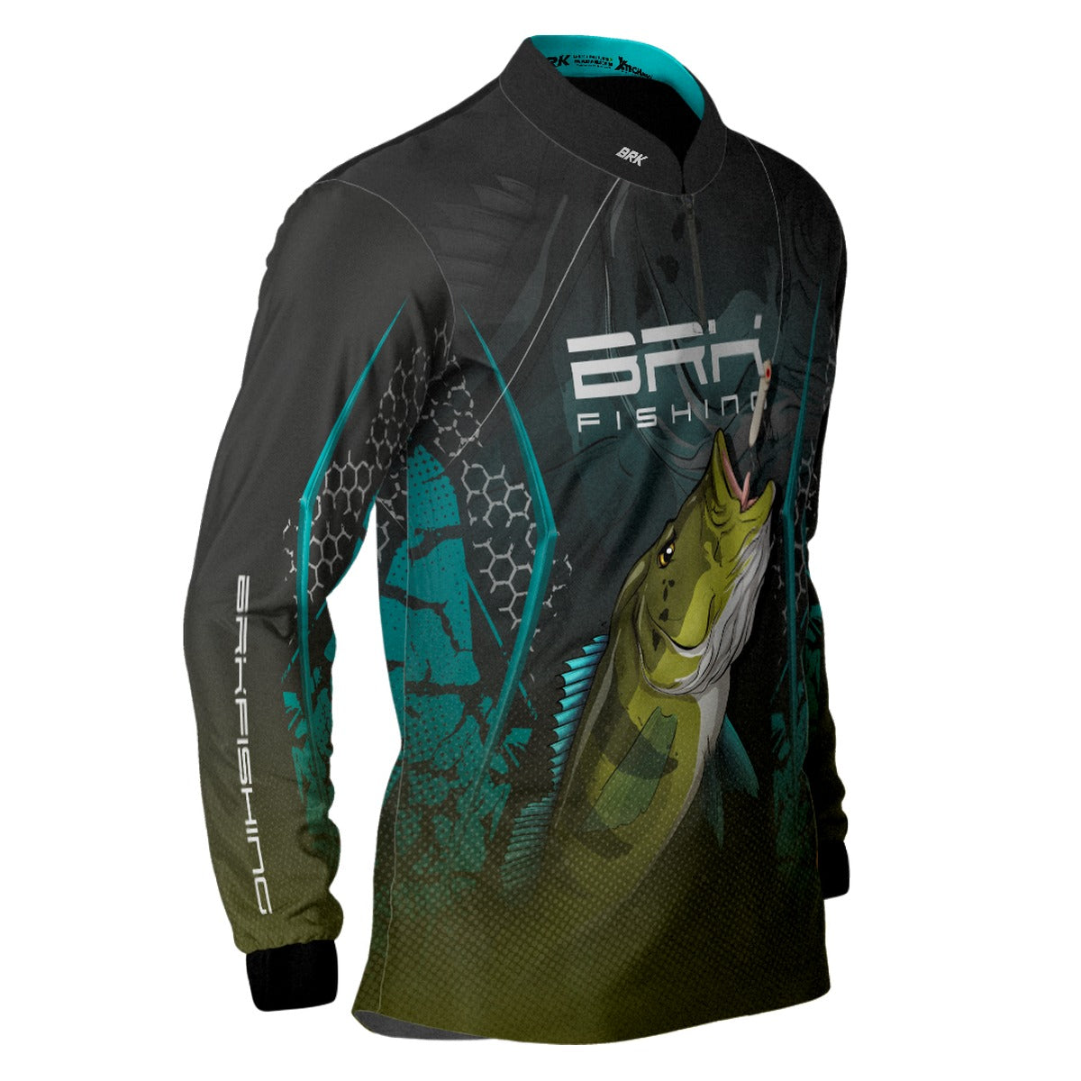 Camisa de Pesca Azul e Preta Brk Tucunaré Azul com UV50+ - Brk Fishing