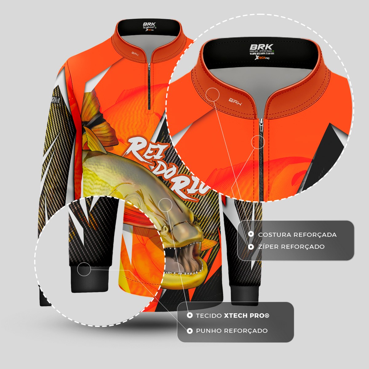 Camisa de Pesca Infantil Brk Dourado Rei do Rio 1.0 com UV 50+ - Brk Fishing