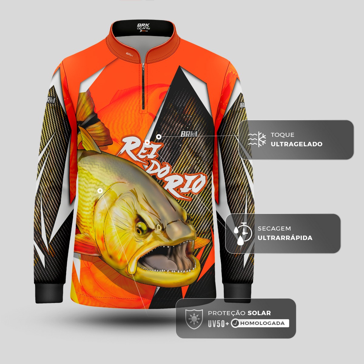 Camisa de Pesca Infantil Brk Dourado Rei do Rio 1.0 com UV 50+ - Brk Fishing