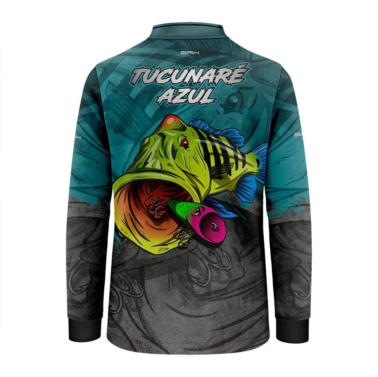 Camisa de Pesca Infantil Brk Tucunaré Azul Cinza com Proteção UV 50+ - Brk Fishing