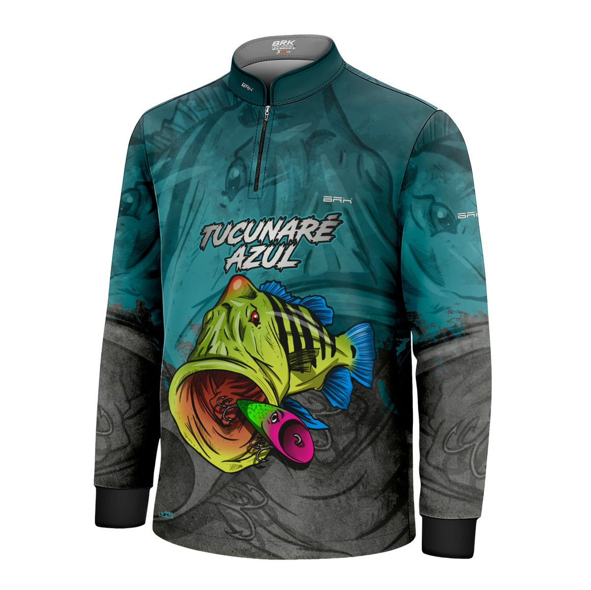 Camisa de Pesca Infantil Brk Tucunaré Azul Cinza com Proteção UV 50+ - Brk Fishing
