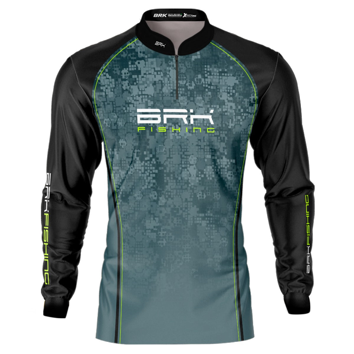Camisa de Pesca Brk Preta e Azul Camo com Proteção UV50+ - Brk Fishing