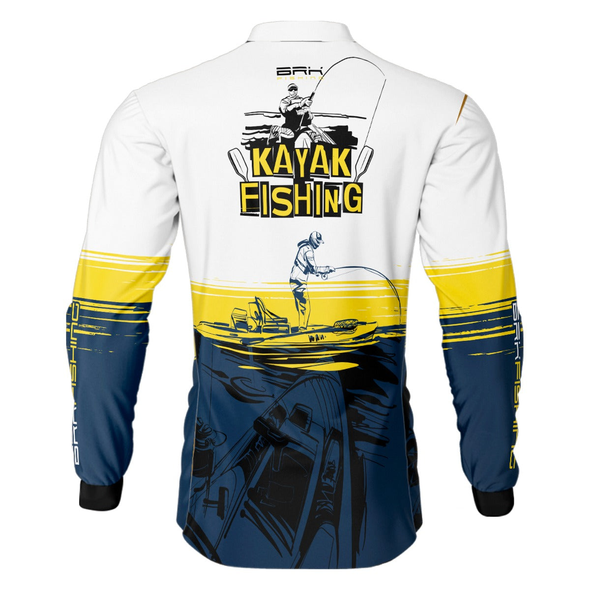 Camisa de Pesca Brk Amarelo e Azul Kayak Fishing com UV50+ - Brk Fishing