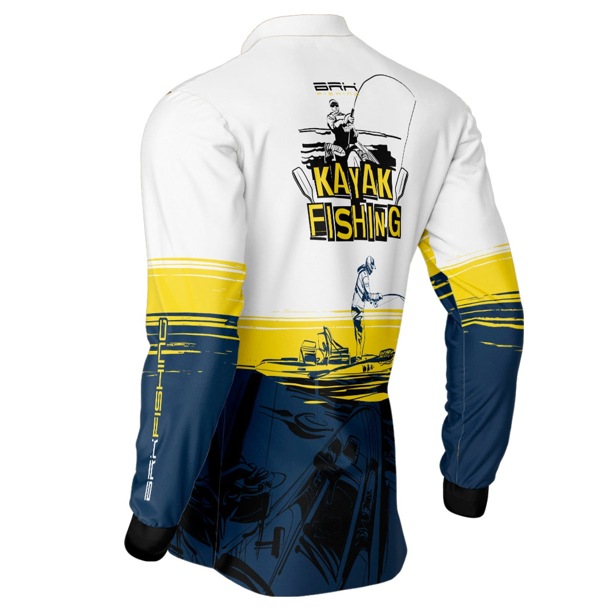 Camisa de Pesca Brk Amarelo e Azul Kayak Fishing com UV50+ - Brk Fishing