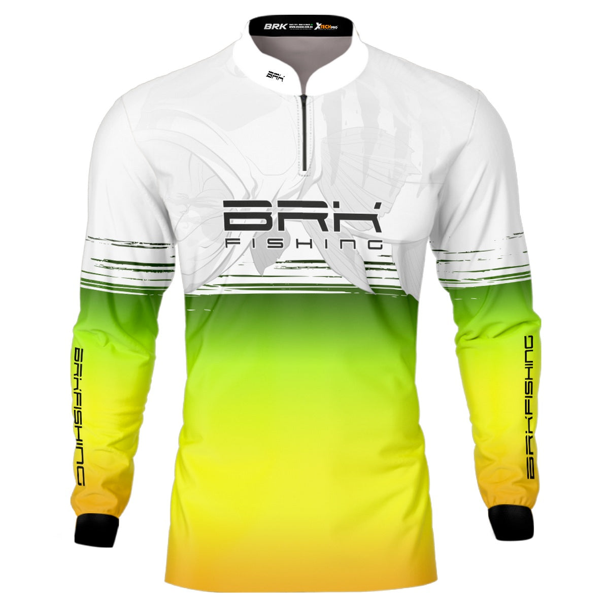 Camisa de Pesca Brk Isca Artificial XRAP Verde e Branca com UV50+ - Brk Fishing