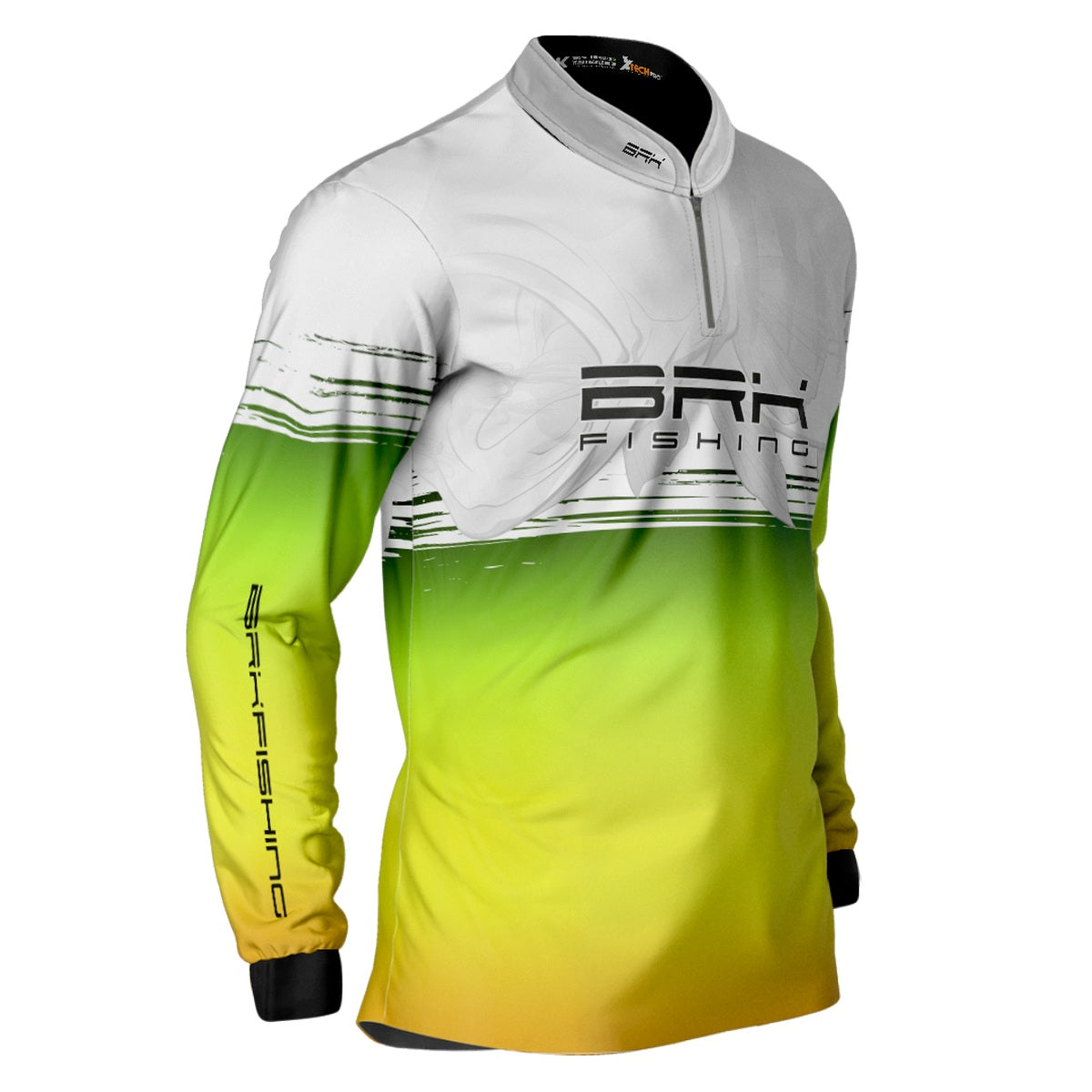 Camisa de Pesca Brk Isca Artificial XRAP Verde e Branca com UV50+ - Brk Fishing