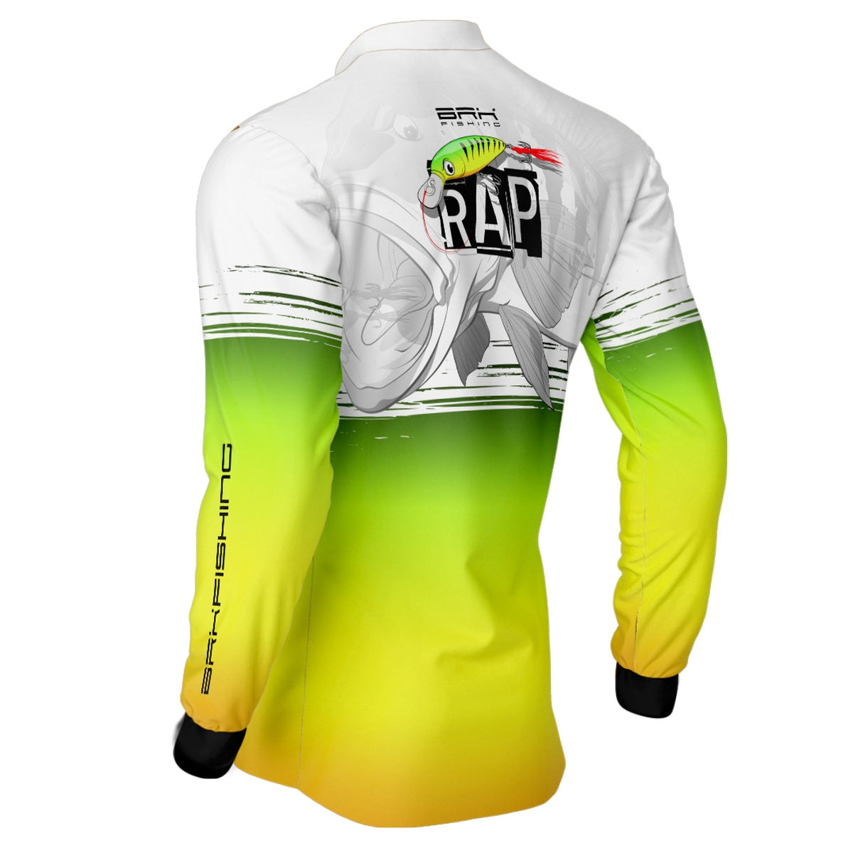 Camisa de Pesca Brk Isca Artificial XRAP Verde e Branca com UV50+ - Brk Fishing