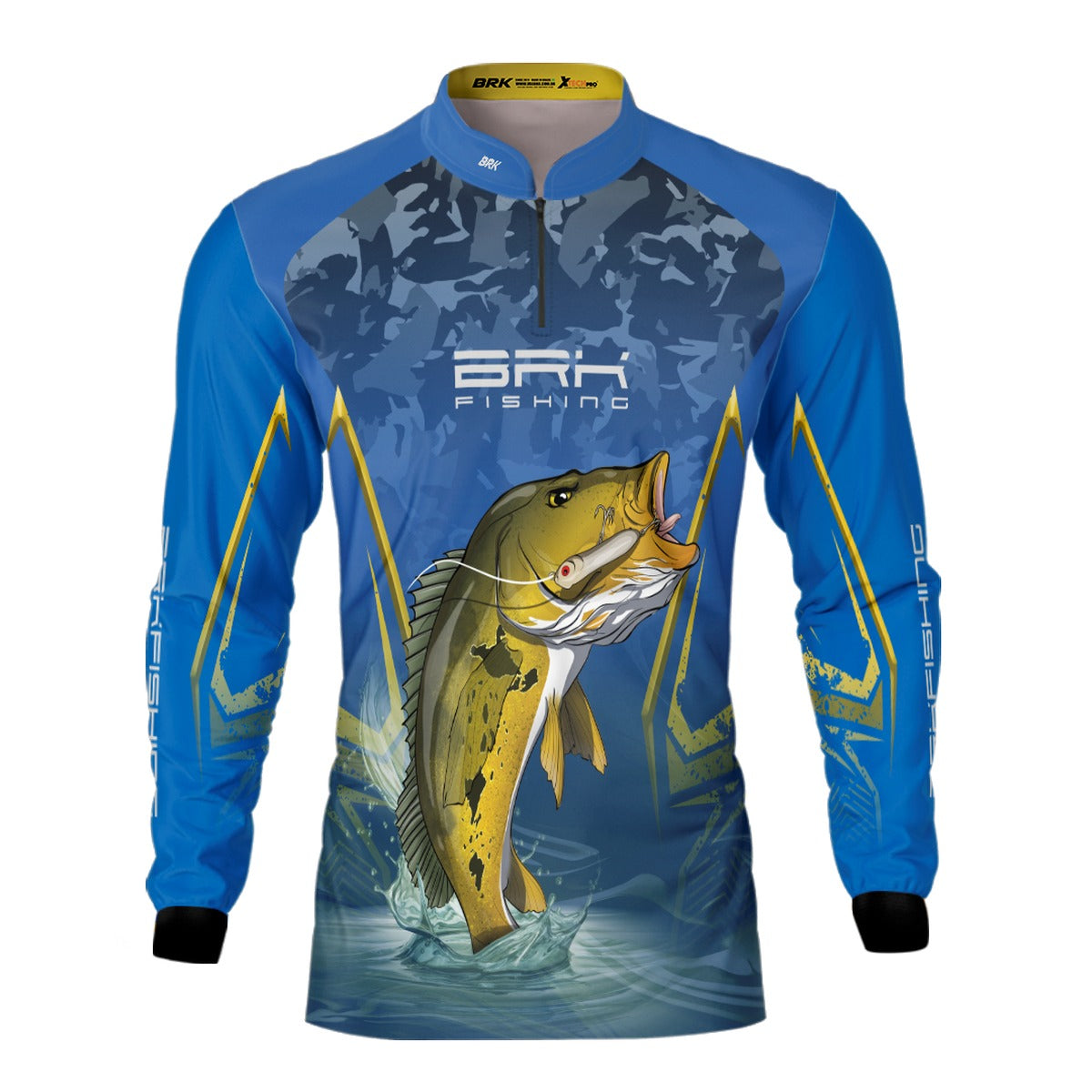 Camisa de Pesca Azul Escuro Brk Tucunaré Amarelo com UV50+ - Brk Fishing