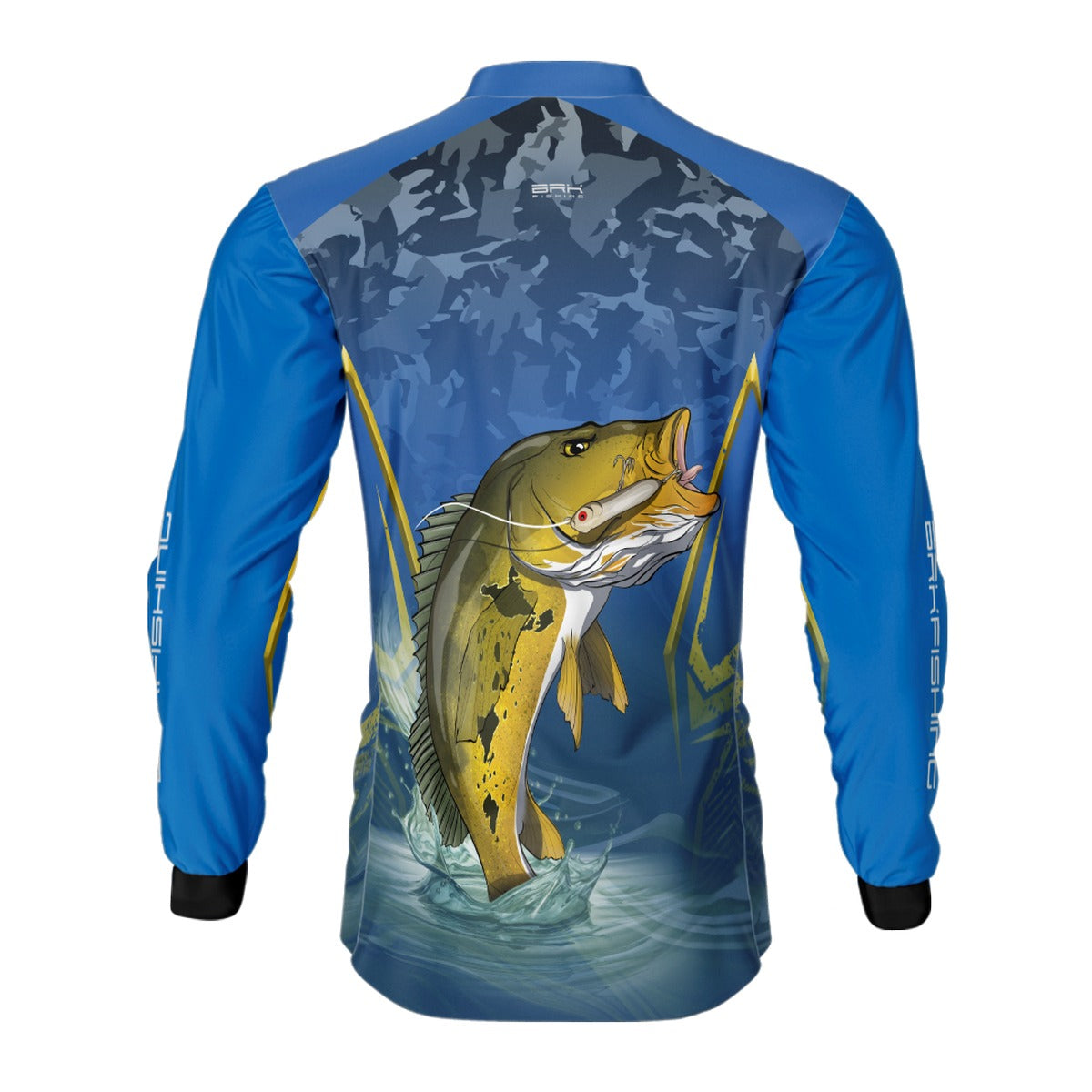 Camisa de Pesca Azul Escuro Brk Tucunaré Amarelo com UV50+ - Brk Fishing