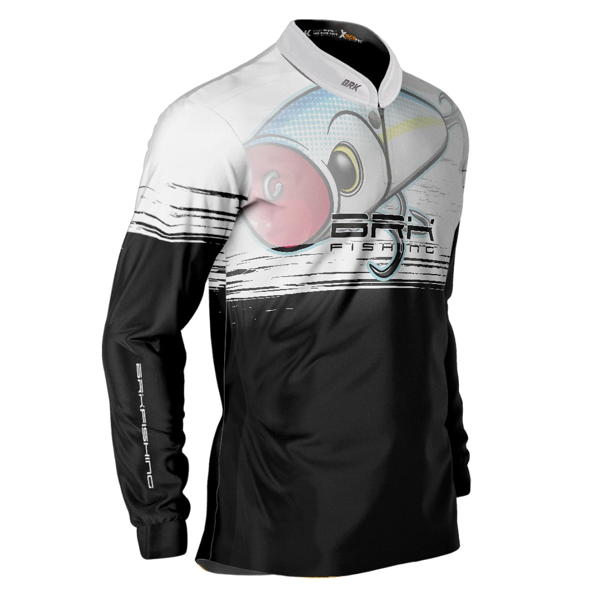 Camisa de Pesca Brk Lures Popper Branco e Preto com UV50+ - Brk Fishing