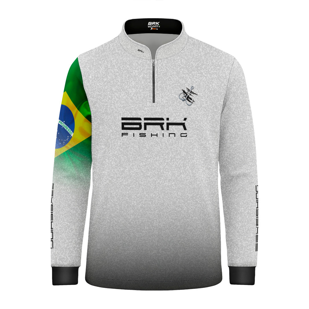 Camisa de Pesca Infantil Brk Branca Bandeira do Brasil Garateia com Proteção UV50+ - Brk Fishing