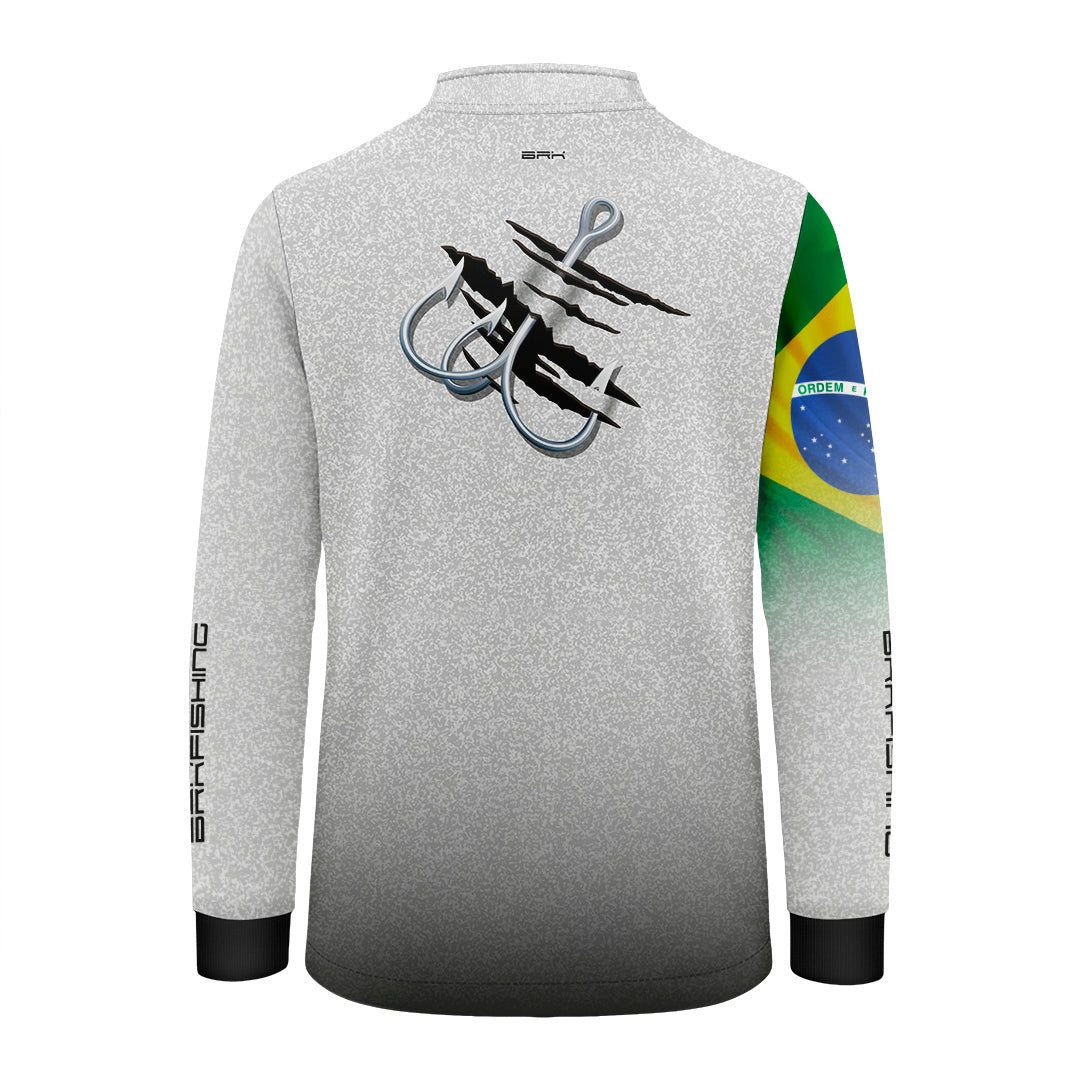 Camisa de Pesca Infantil Brk Branca Bandeira do Brasil Garateia com Proteção UV50+ - Brk Fishing