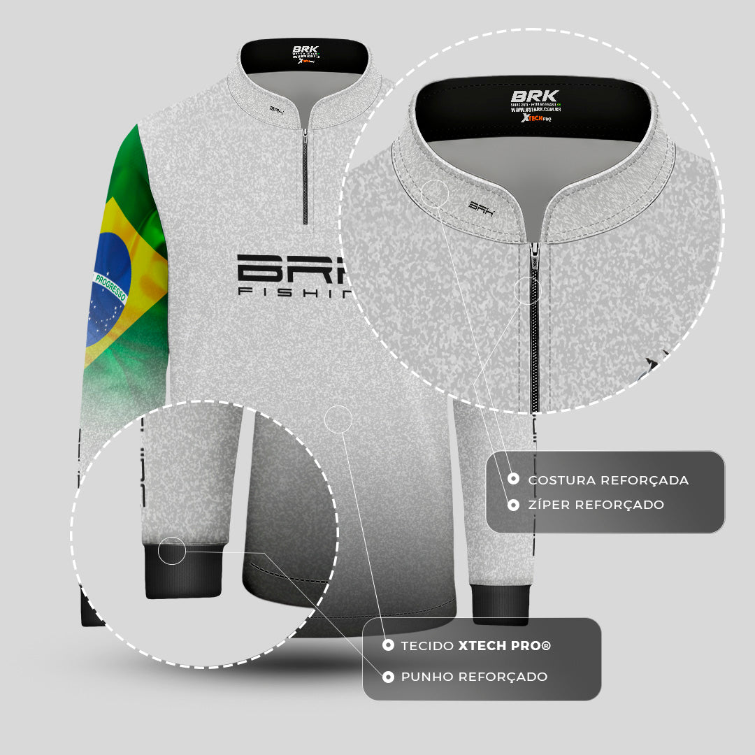 Camisa de Pesca Infantil Brk Branca Bandeira do Brasil Garateia com Proteção UV50+ - Brk Fishing