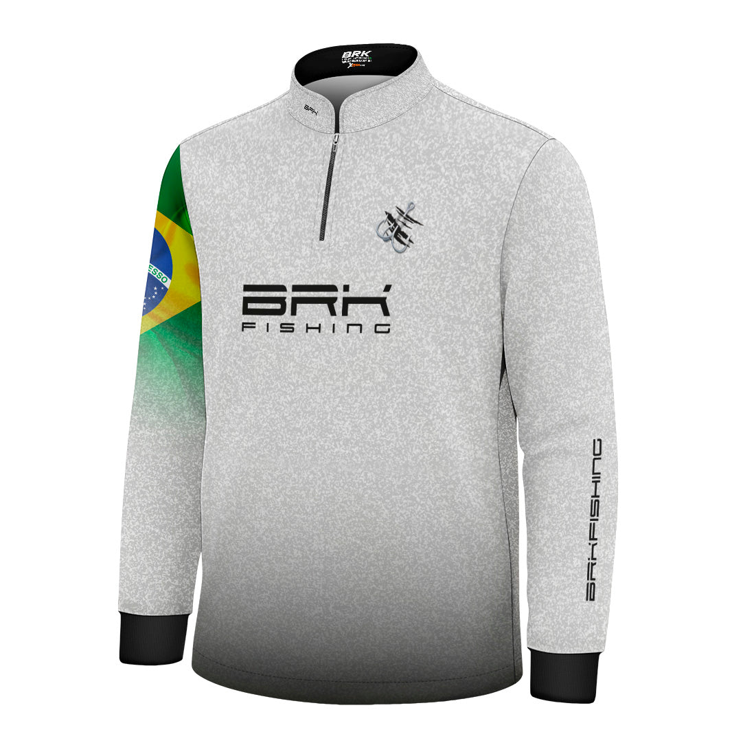 Camisa de Pesca Infantil Brk Branca Bandeira do Brasil Garateia com Proteção UV50+ - Brk Fishing
