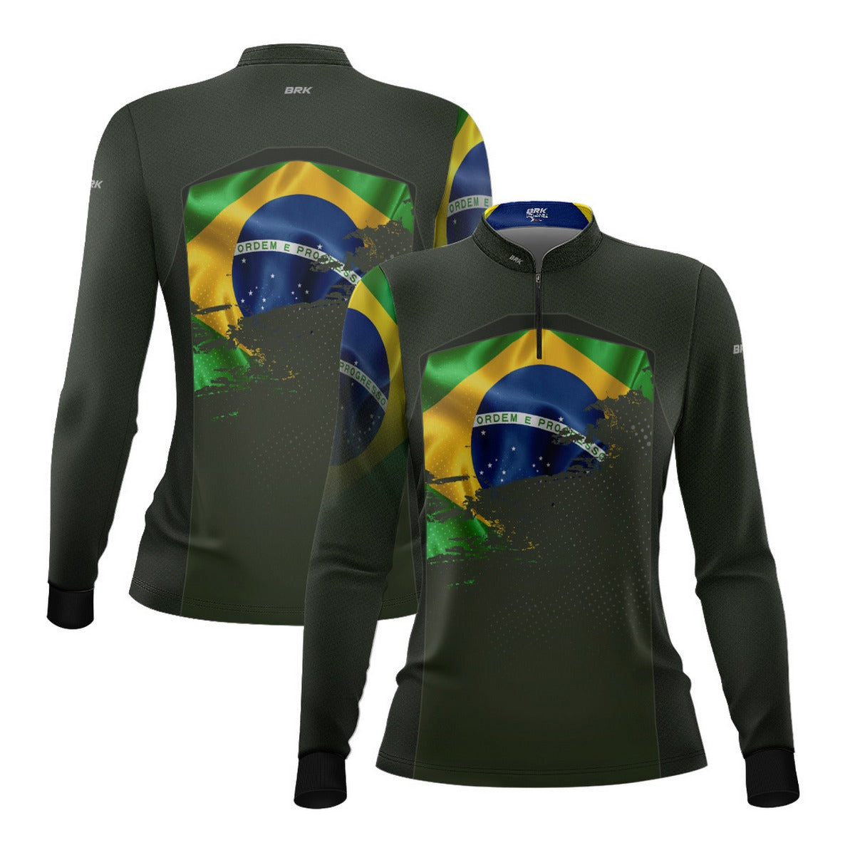 Camisa Agro Feminina Brk Brasil Verde Oliva com Proteção Solar UV50+ - Brk Fishing