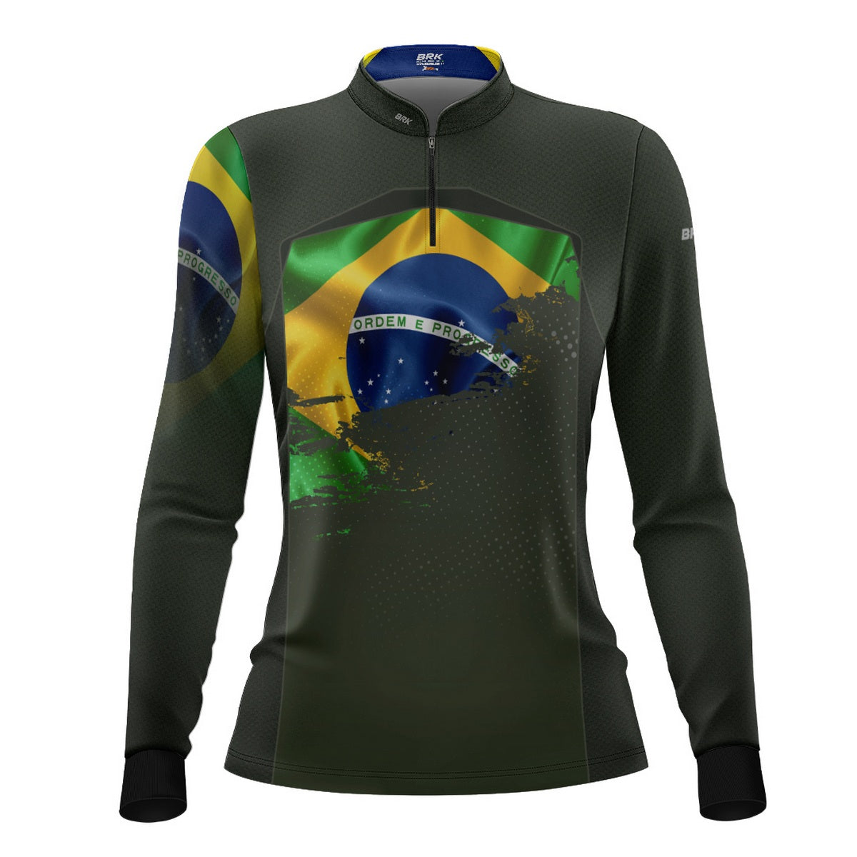 Camisa Agro Feminina Brk Brasil Verde Oliva com Proteção Solar UV50+ - Brk Fishing
