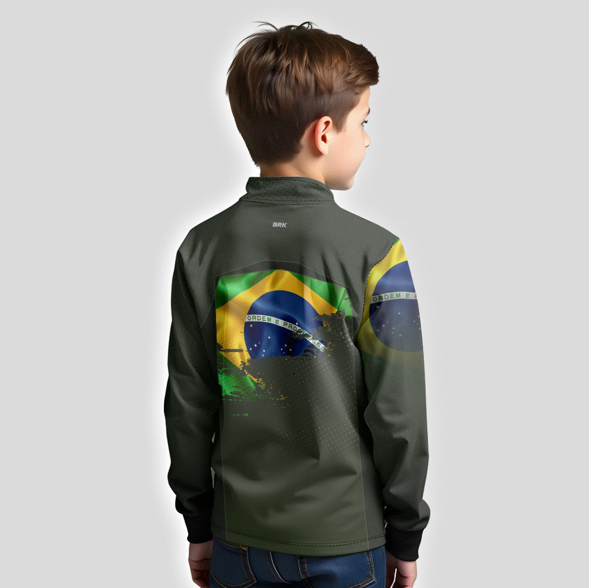 Camisa Agro Infantil Brk Brasil Verde Oliva com Proteção Solar UV50+ - Brk Fishing