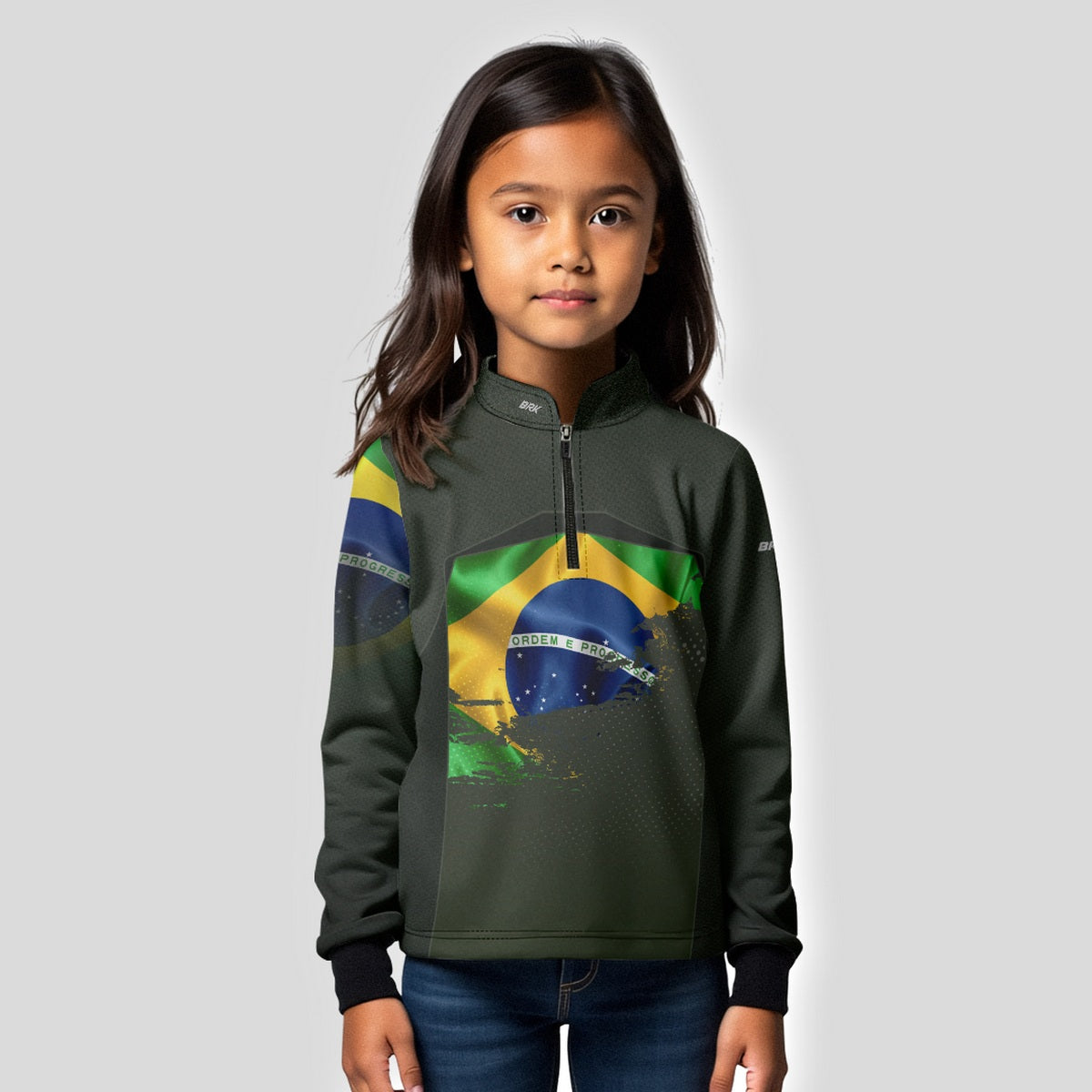 Camisa Agro Infantil Brk Brasil Verde Oliva com Proteção Solar UV50+ - Brk Fishing