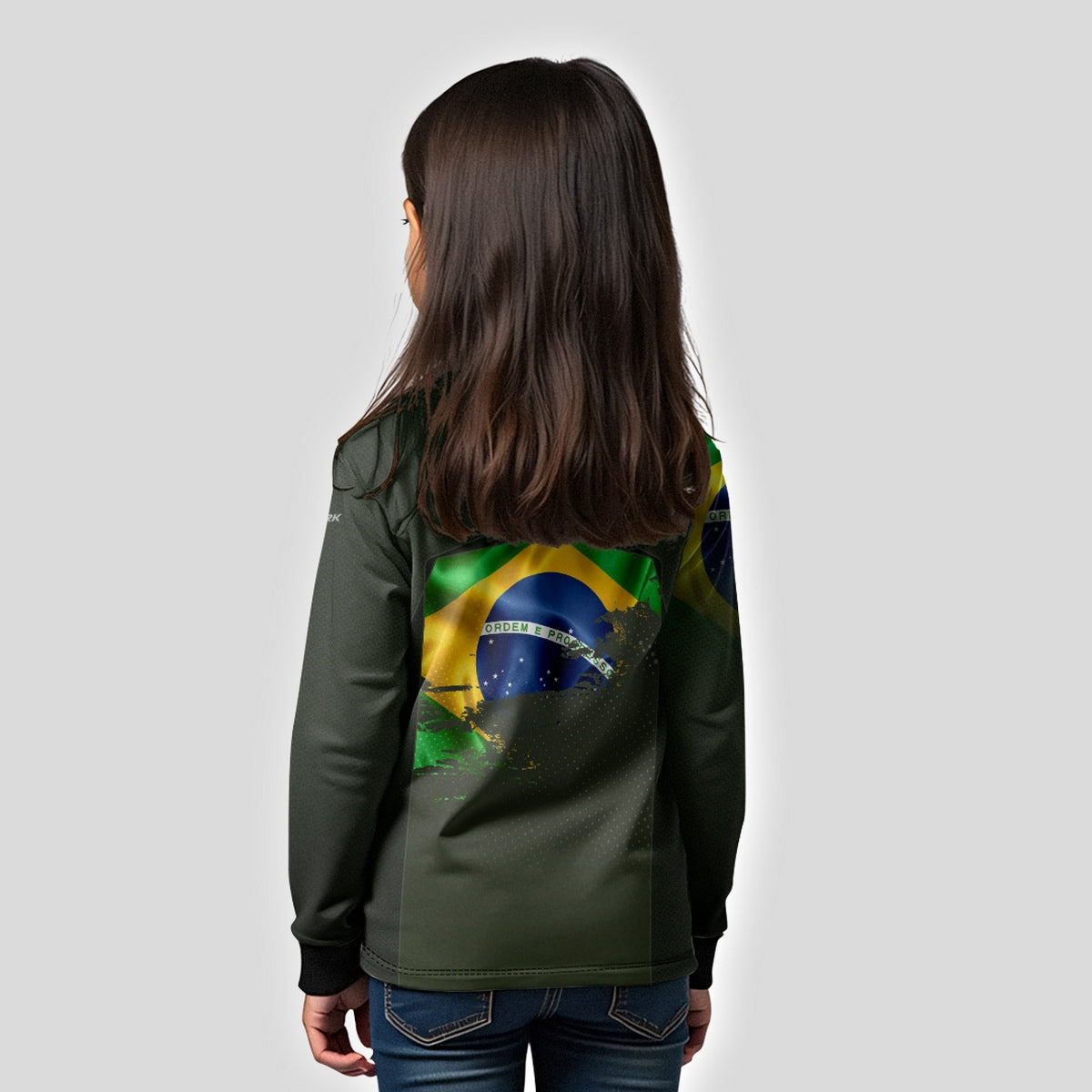 Camisa Agro Infantil Brk Brasil Verde Oliva com Proteção Solar UV50+ - Brk Fishing