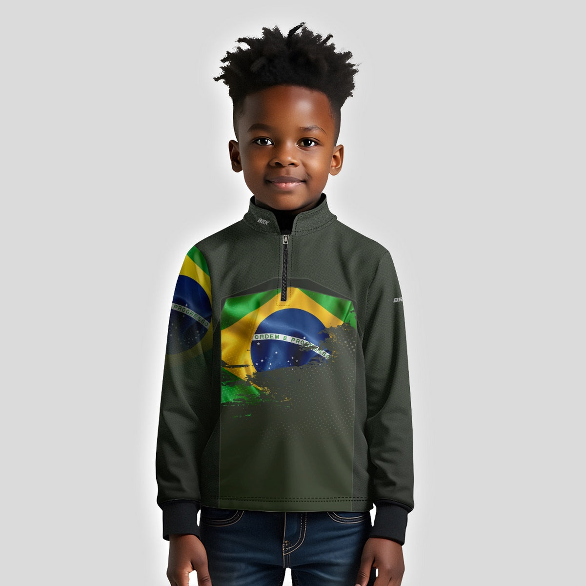 Camisa Agro Infantil Brk Brasil Verde Oliva com Proteção Solar UV50+ - Brk Fishing