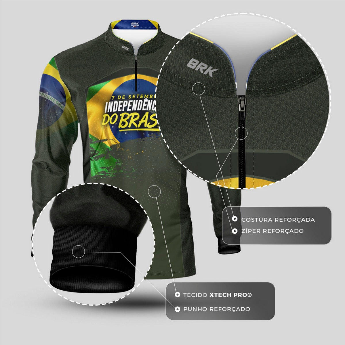Camisa Agro Brk Independência do Brasil Verde Oliva com Proteção Solar UV50+ - Brk Fishing