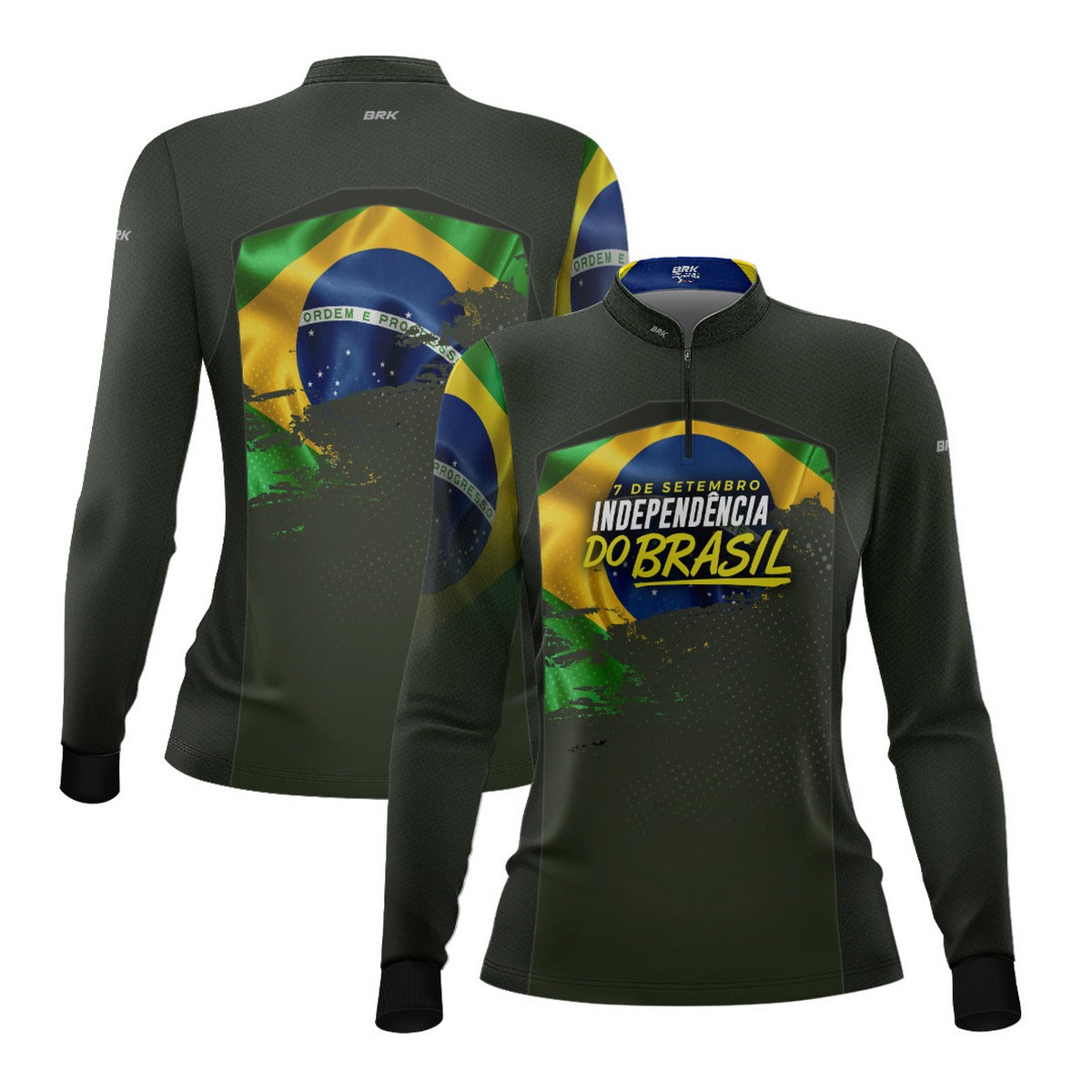 Camisa Agro Feminina Brk Independência do Brasil Verde Oliva com Proteção Solar UV50+ - Brk Fishing