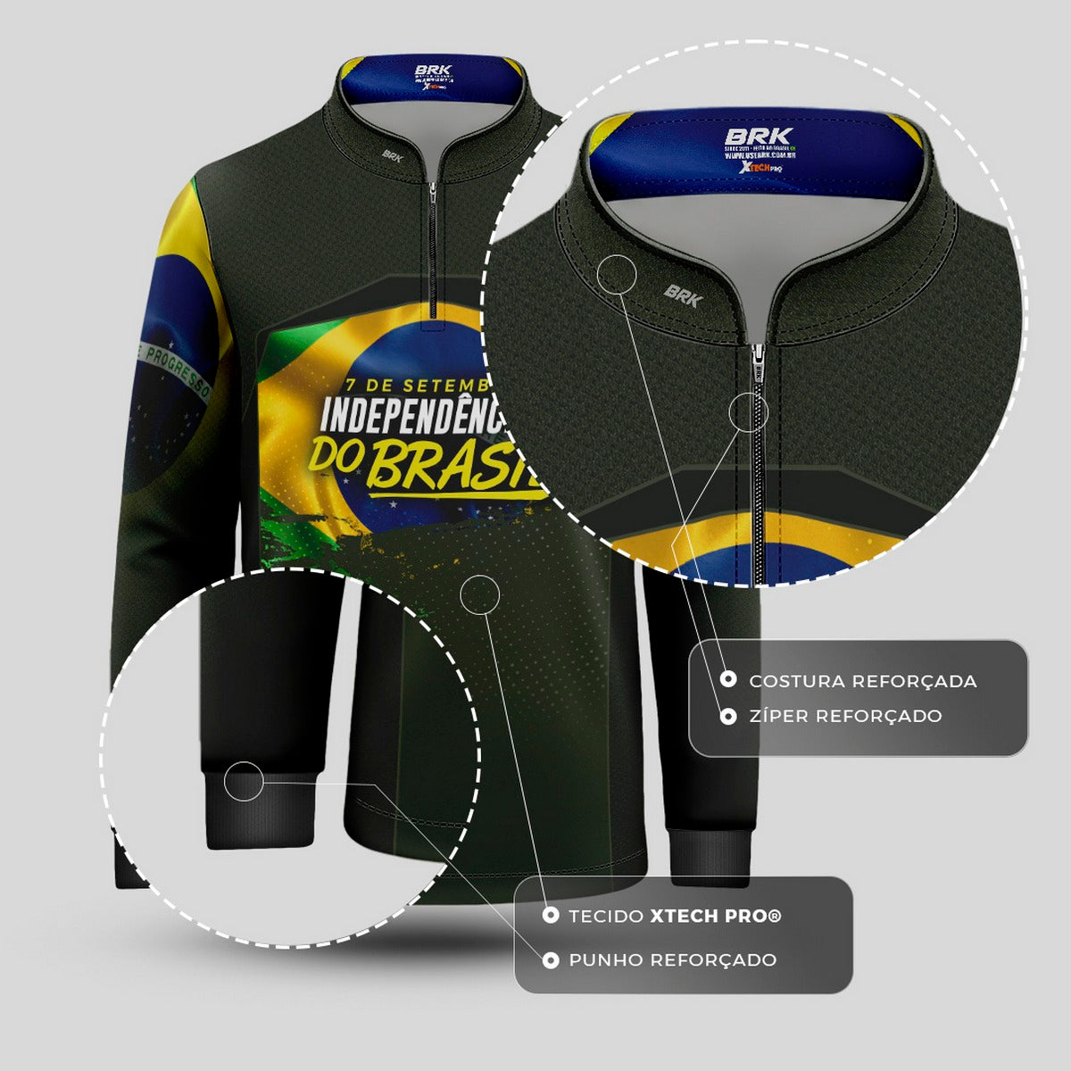 Camisa Agro Infantil Brk Independência do Brasil Verde Oliva com Proteção Solar UV50+ - Brk Fishing