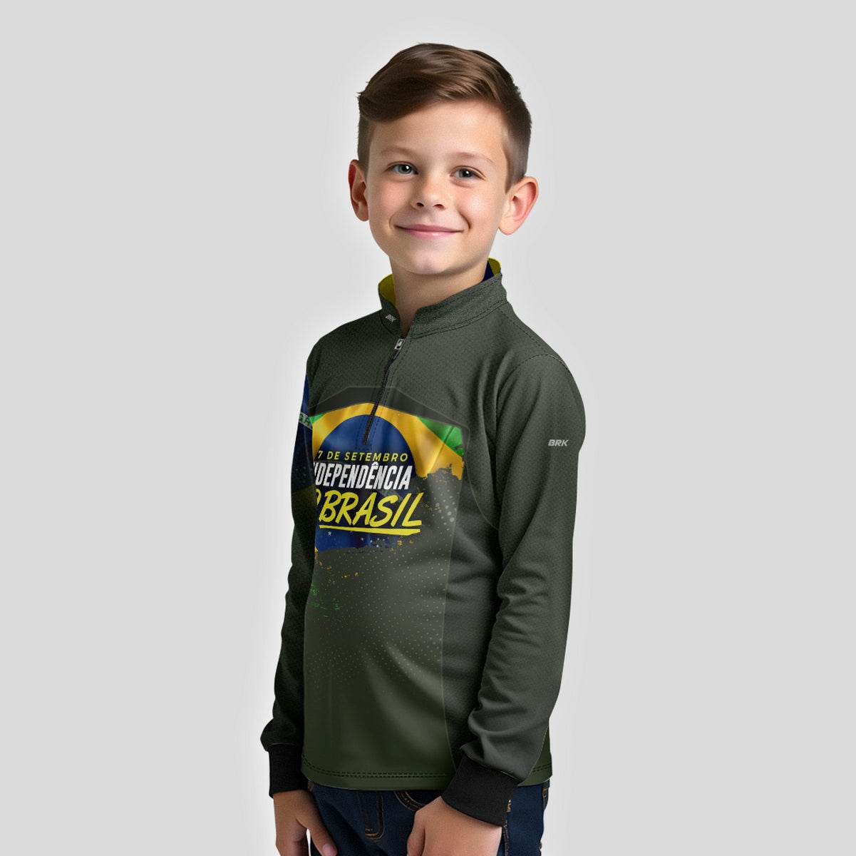 Camisa Agro Infantil Brk Independência do Brasil Verde Oliva com Proteção Solar UV50+ - Brk Fishing