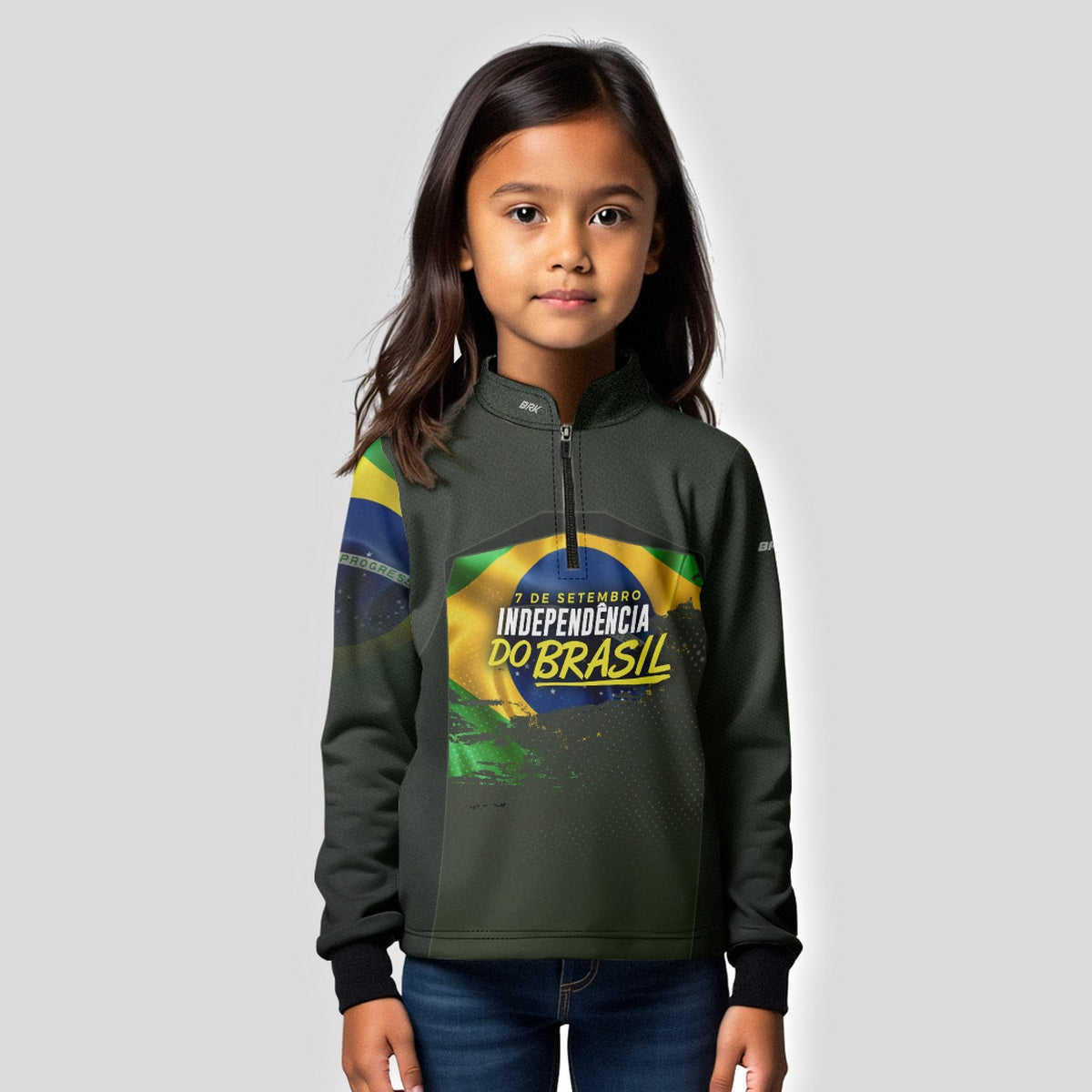 Camisa Agro Infantil Brk Independência do Brasil Verde Oliva com Proteção Solar UV50+ - Brk Fishing