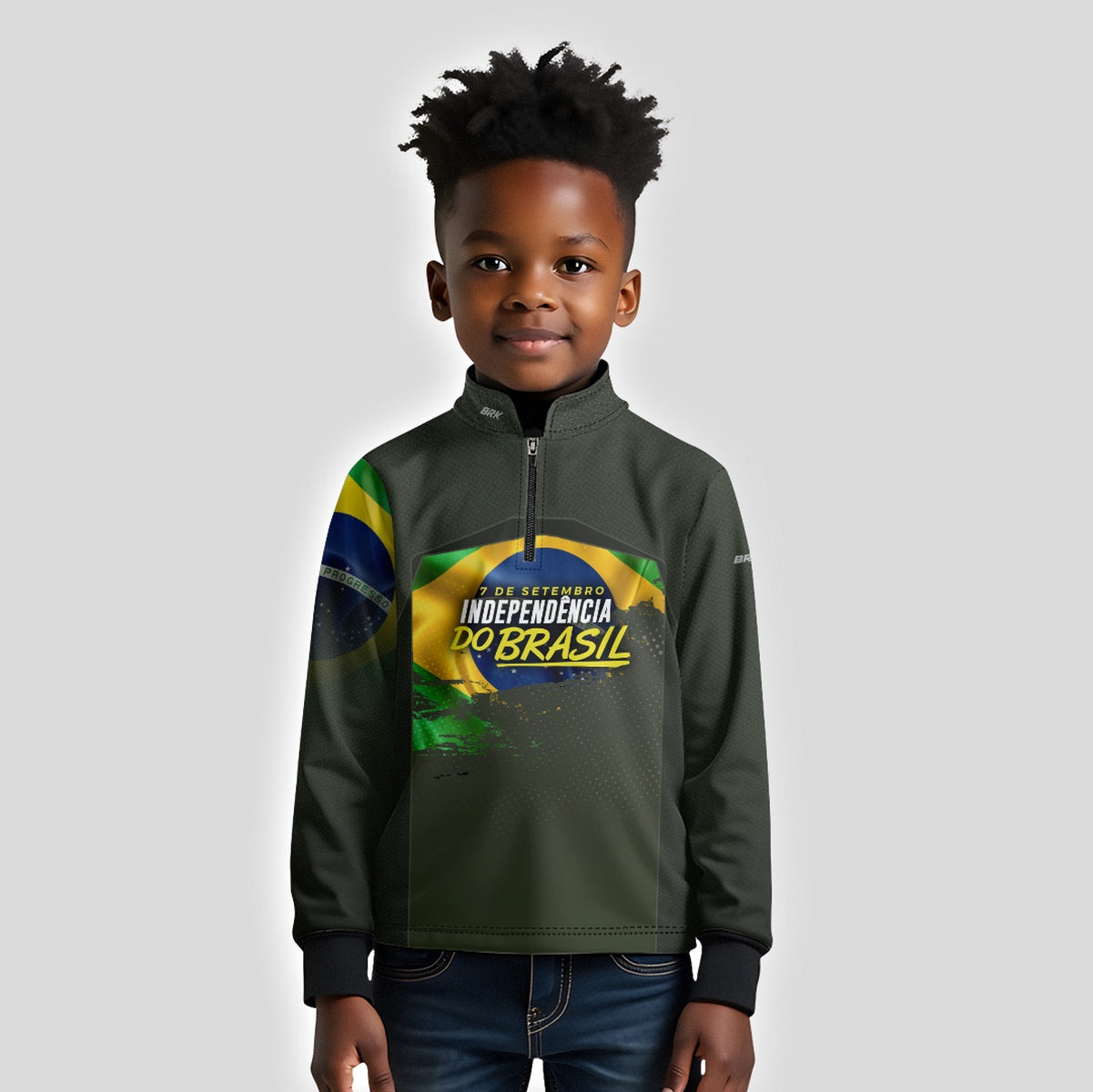 Camisa Agro Infantil Brk Independência do Brasil Verde Oliva com Proteção Solar UV50+ - Brk Fishing