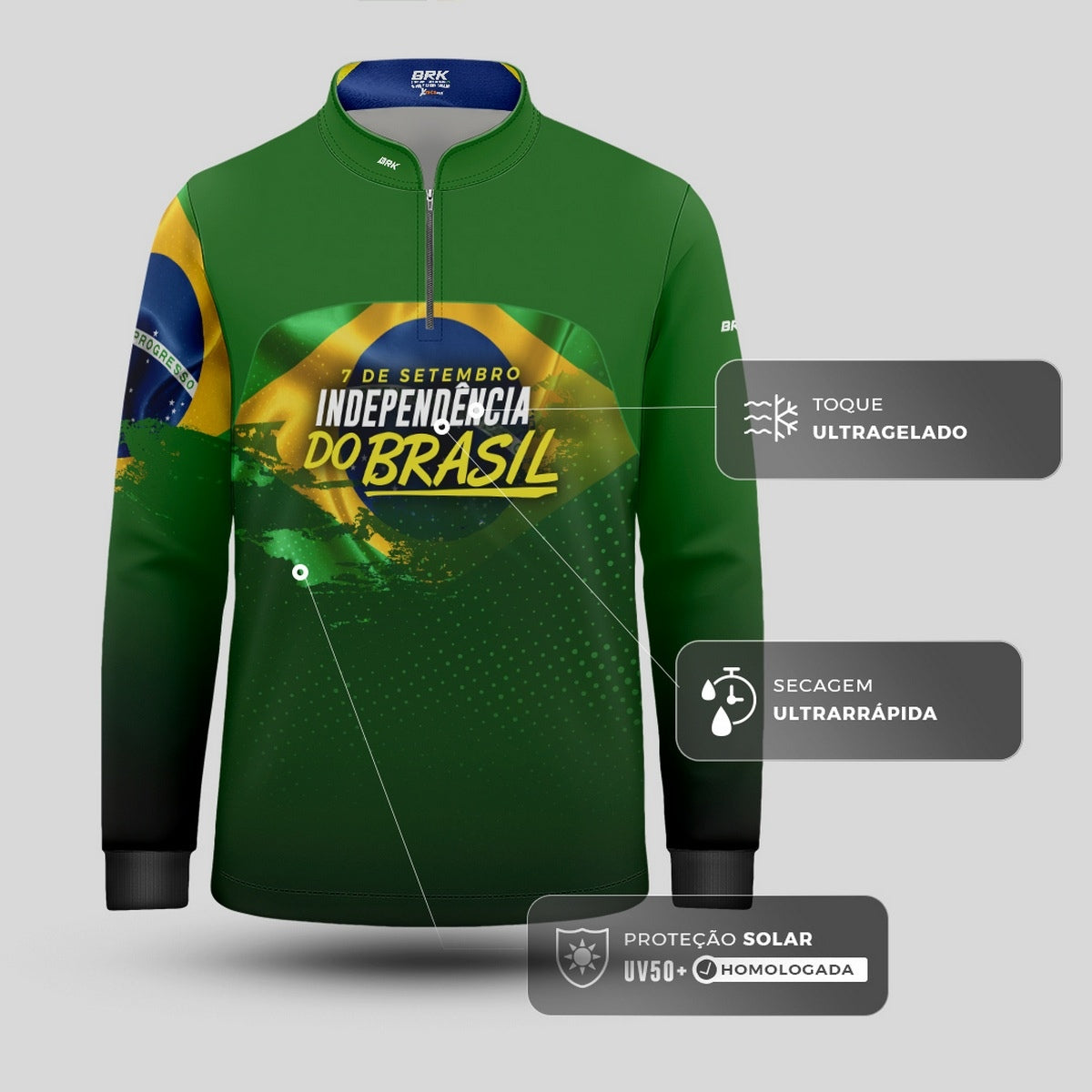 Camisa Agro Infantil Brk Independência Brasil com Proteção Solar UV50+ - Brk Fishing