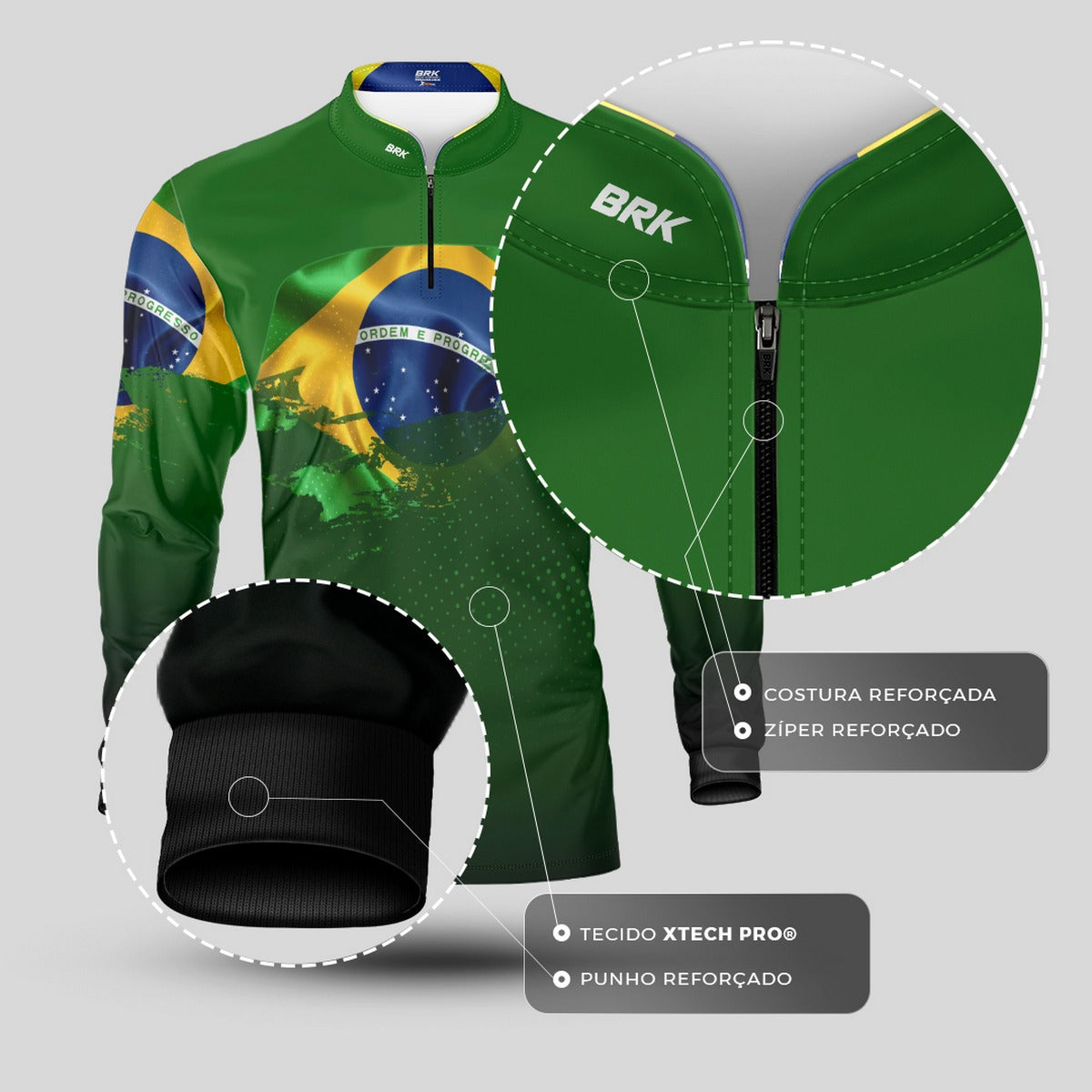 Camisa Agro Brk Brasil Verde com Proteção Solar UV50+ - Brk Fishing