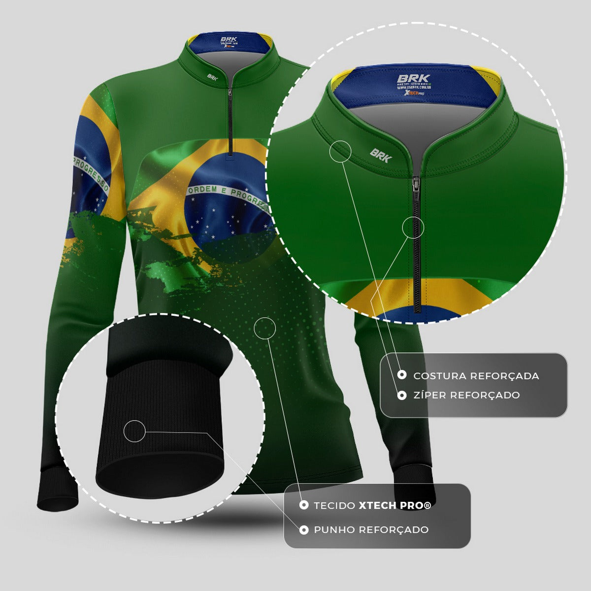 Camisa Agro Feminina Brk Brasil Verde com Proteção Solar UV50+ - Brk Fishing