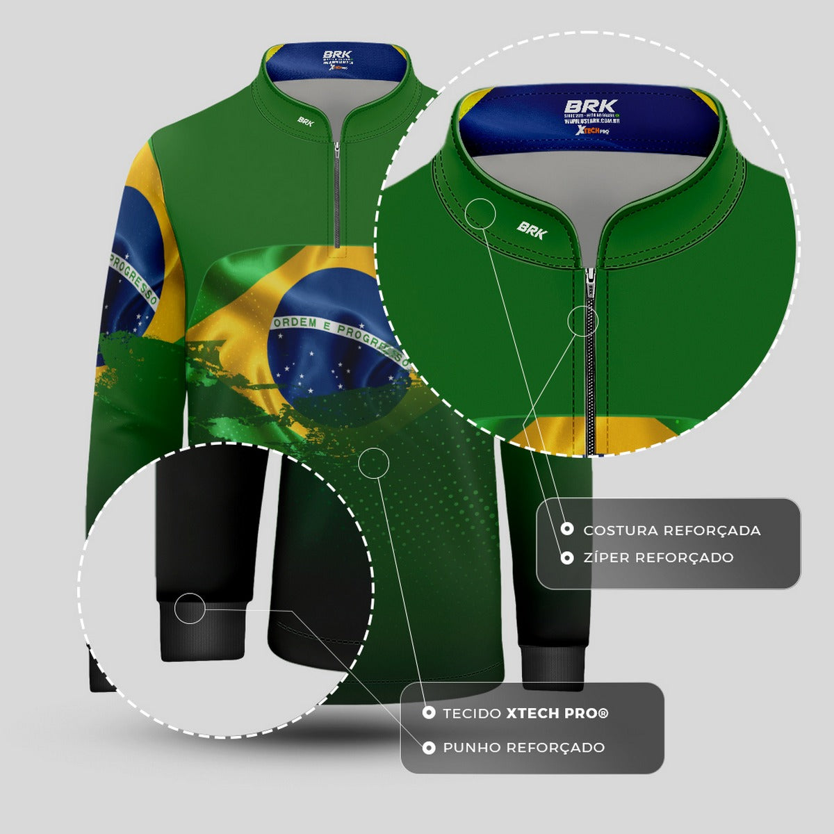 Camisa Agro Infantil Brk Brasil Verde com Proteção Solar UV50+ - Brk Fishing
