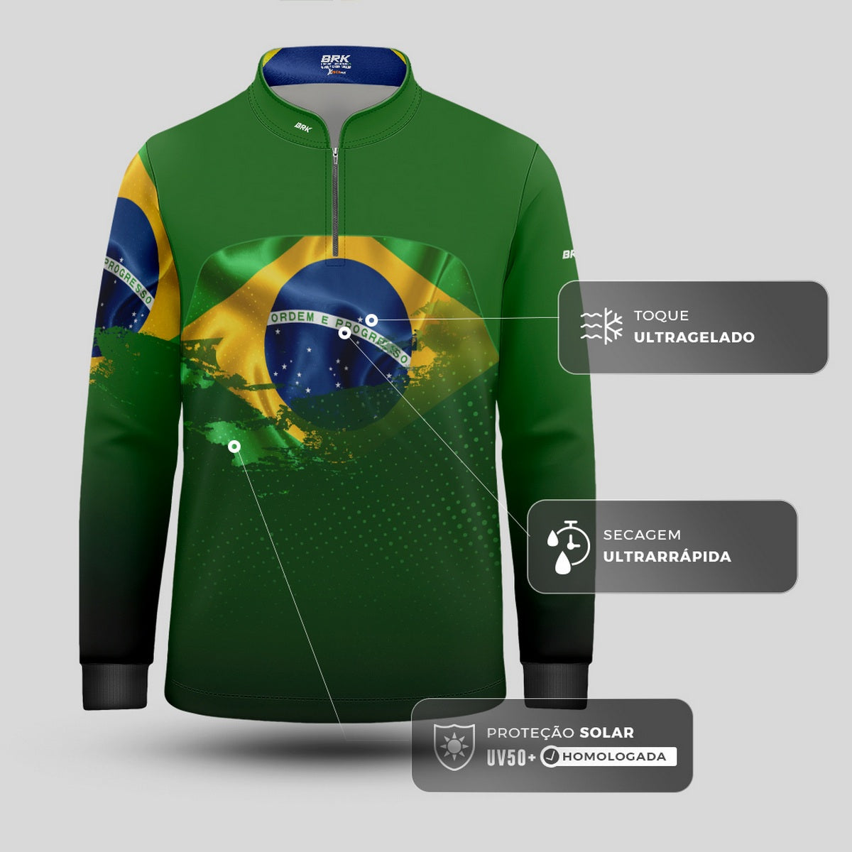 Camisa Agro Infantil Brk Brasil Verde com Proteção Solar UV50+ - Brk Fishing