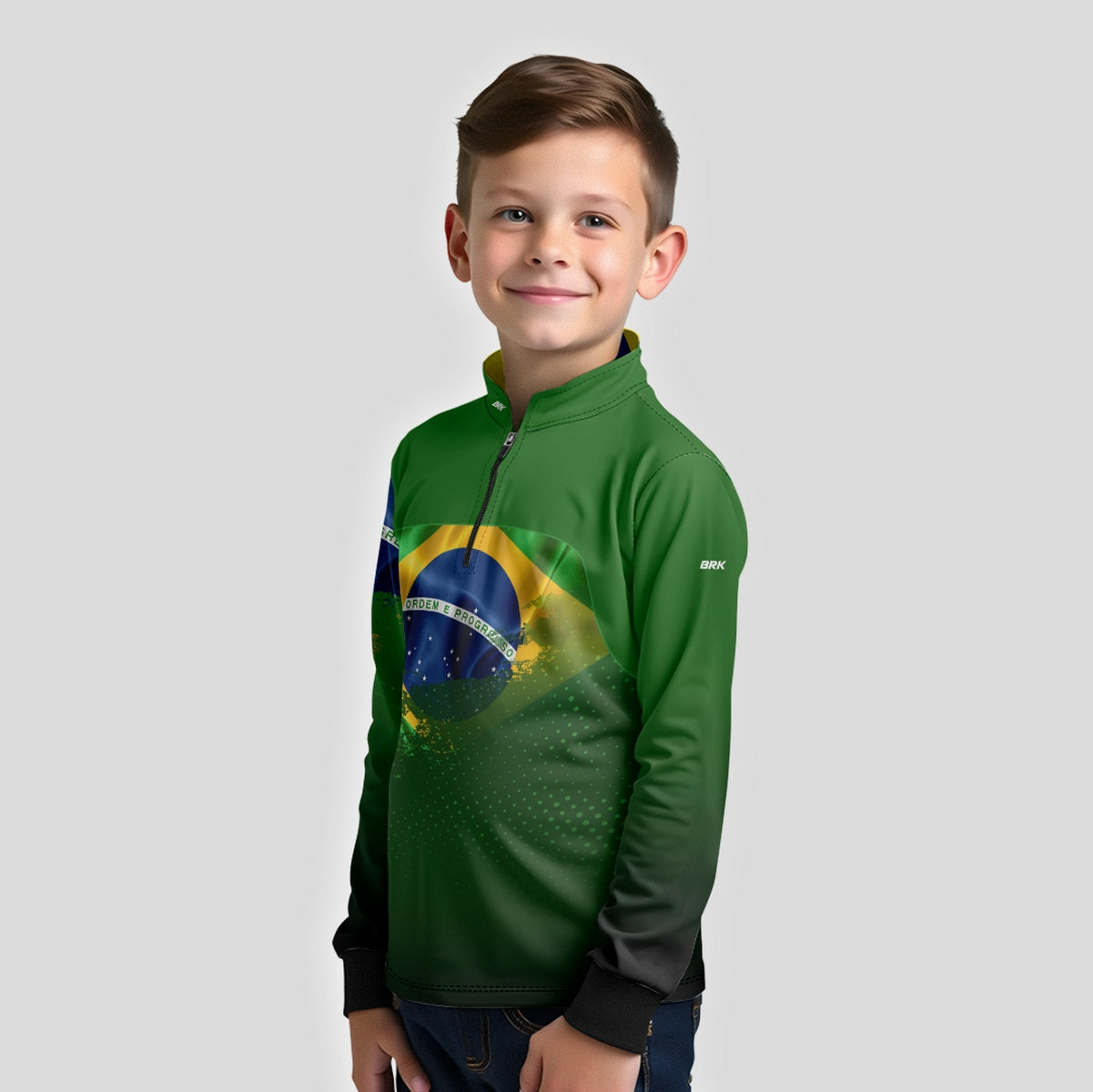 Camisa Agro Infantil Brk Brasil Verde com Proteção Solar UV50+ - Brk Fishing