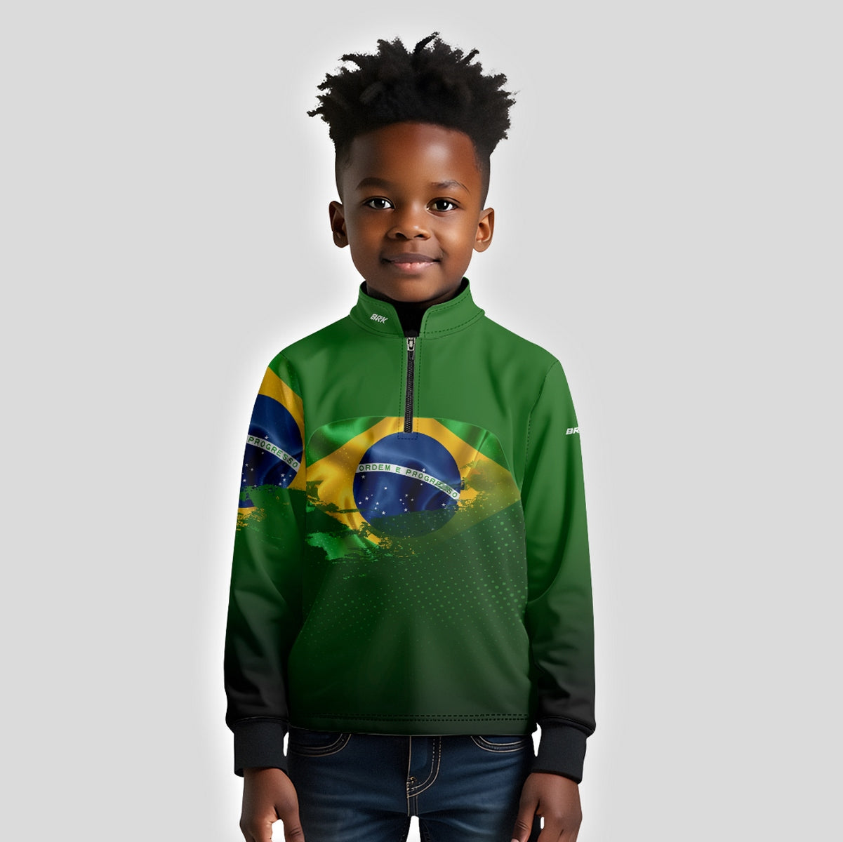 Camisa Agro Infantil Brk Brasil Verde com Proteção Solar UV50+ - Brk Fishing