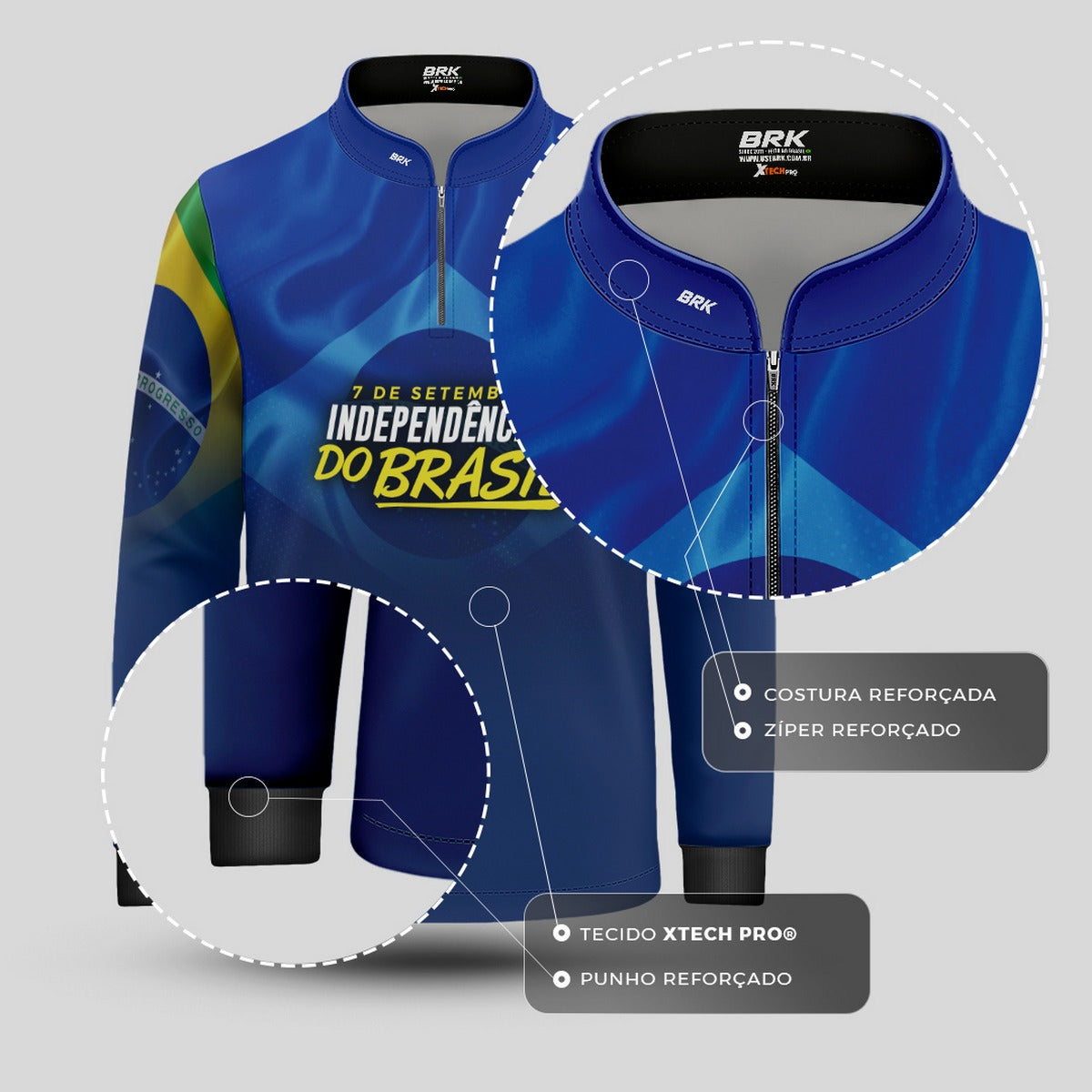 Camisa Agro Infantil Brk Independência Brasil Azul com Proteção Solar UV50+ - Brk Fishing