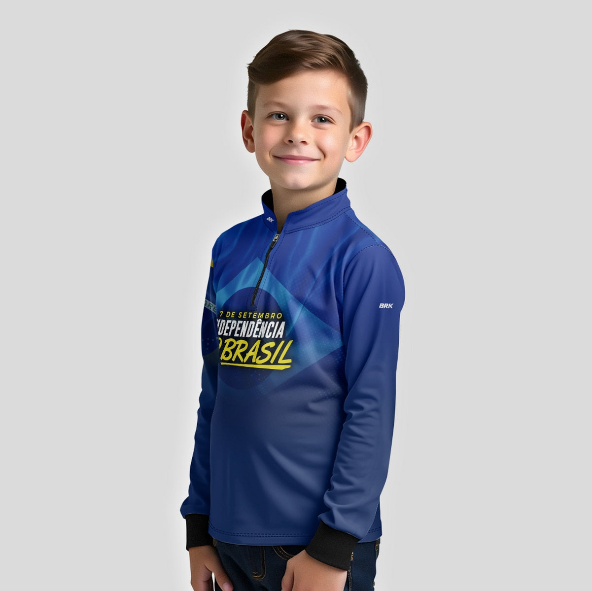 Camisa Agro Infantil Brk Independência Brasil Azul com Proteção Solar UV50+ - Brk Fishing